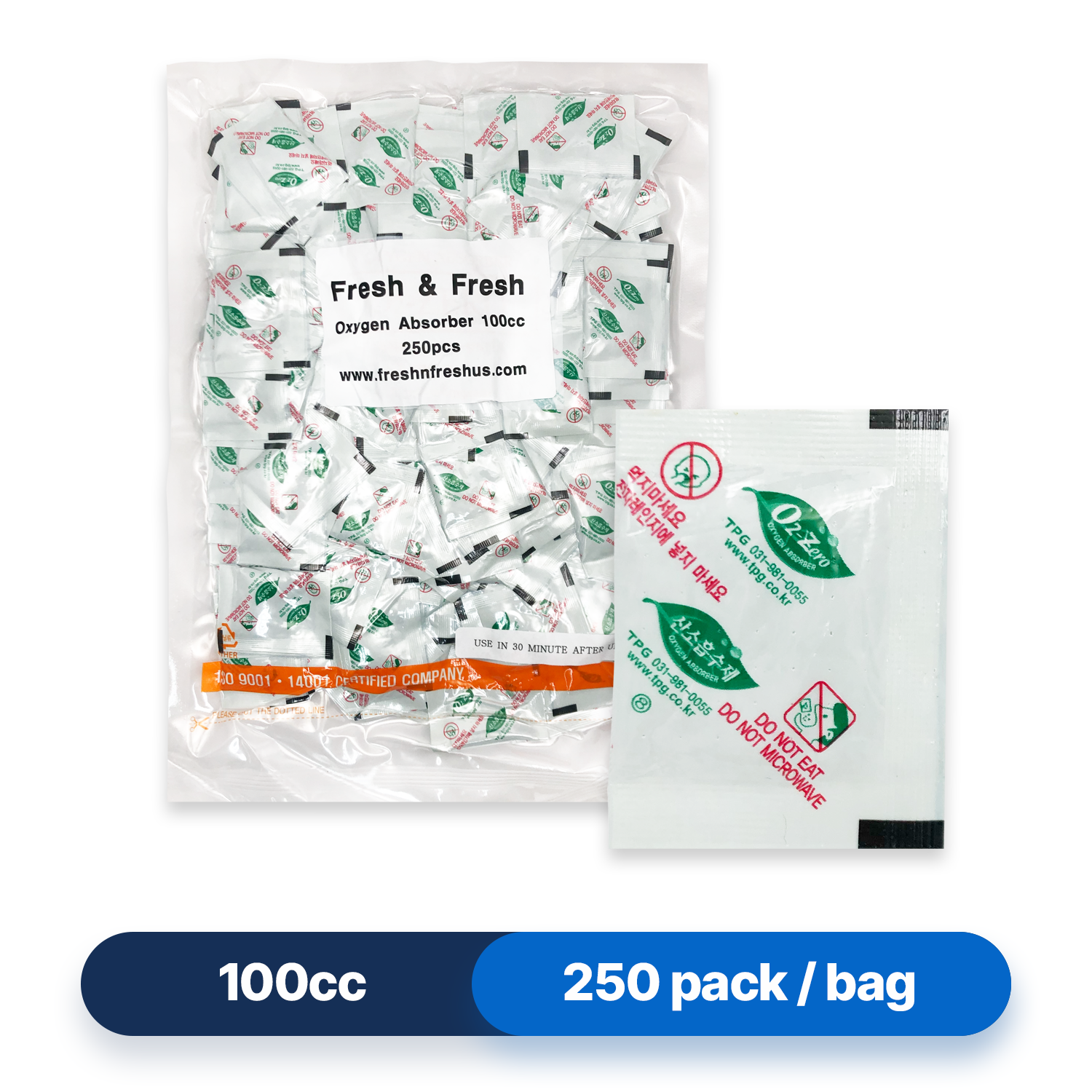 100cc Premium Oxygen Absorbers - 250 Packets / Bag