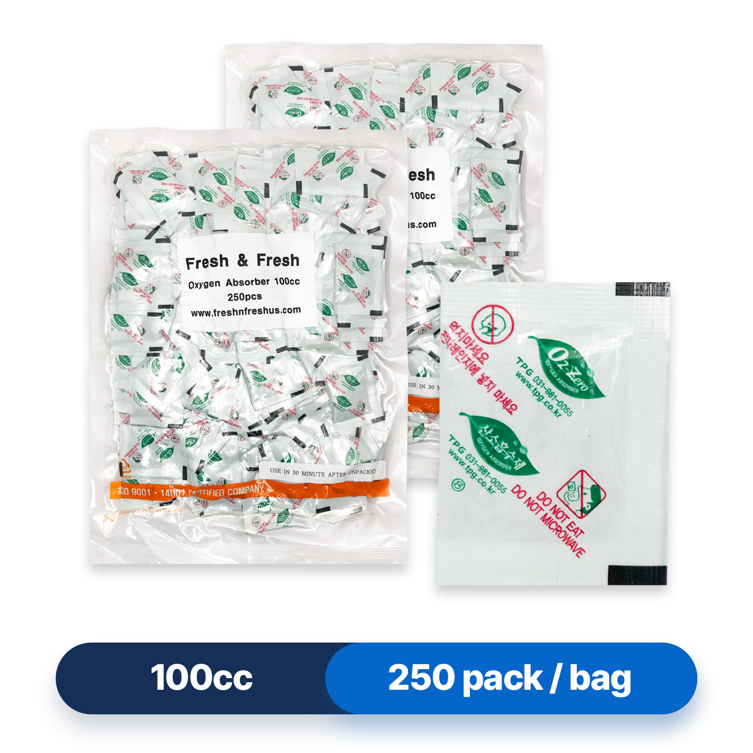 100cc Premium Oxygen Absorbers - 500 Packets (250 Packets / Bag)