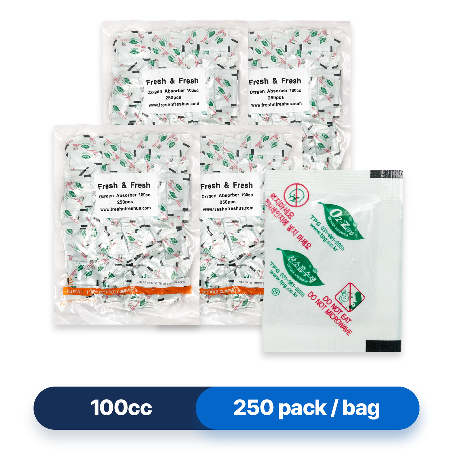 100cc Premium Oxygen Absorbers - 1,000 Packets (250 Packets / Bag)