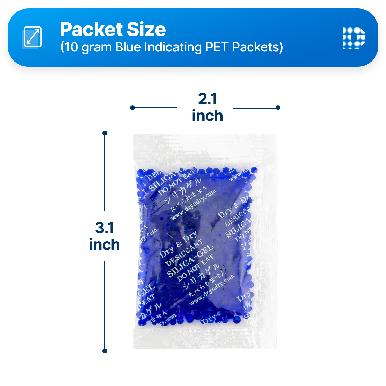 10 Gram Blue Indicating Clear Plastic(PET) Silica Gel Packets