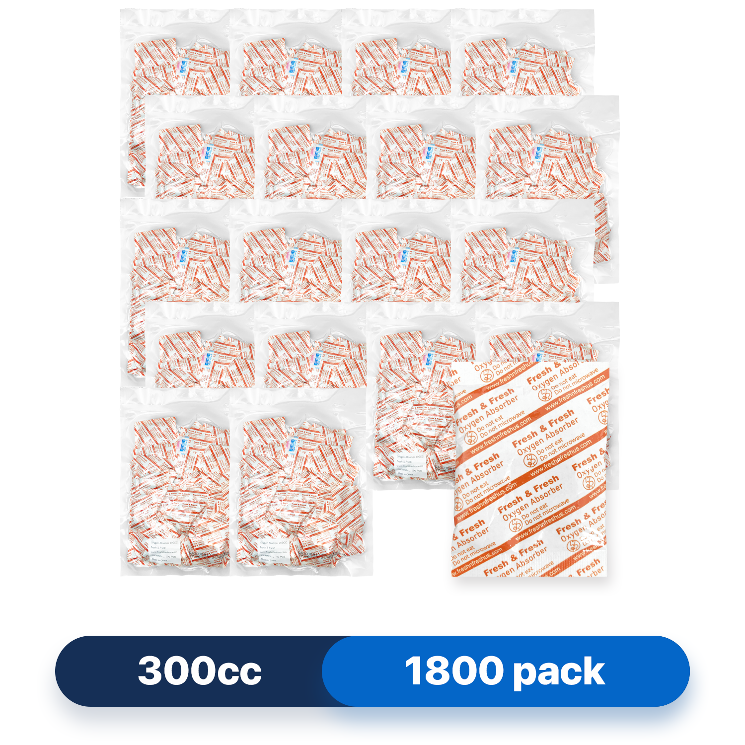 Fresh & Fresh (1800 Packs) 300 CC Premium Oxygen Absorbers(18 Bag of 100 Packets) - ISO 9001 & 14001 Certified Facility Manufactured