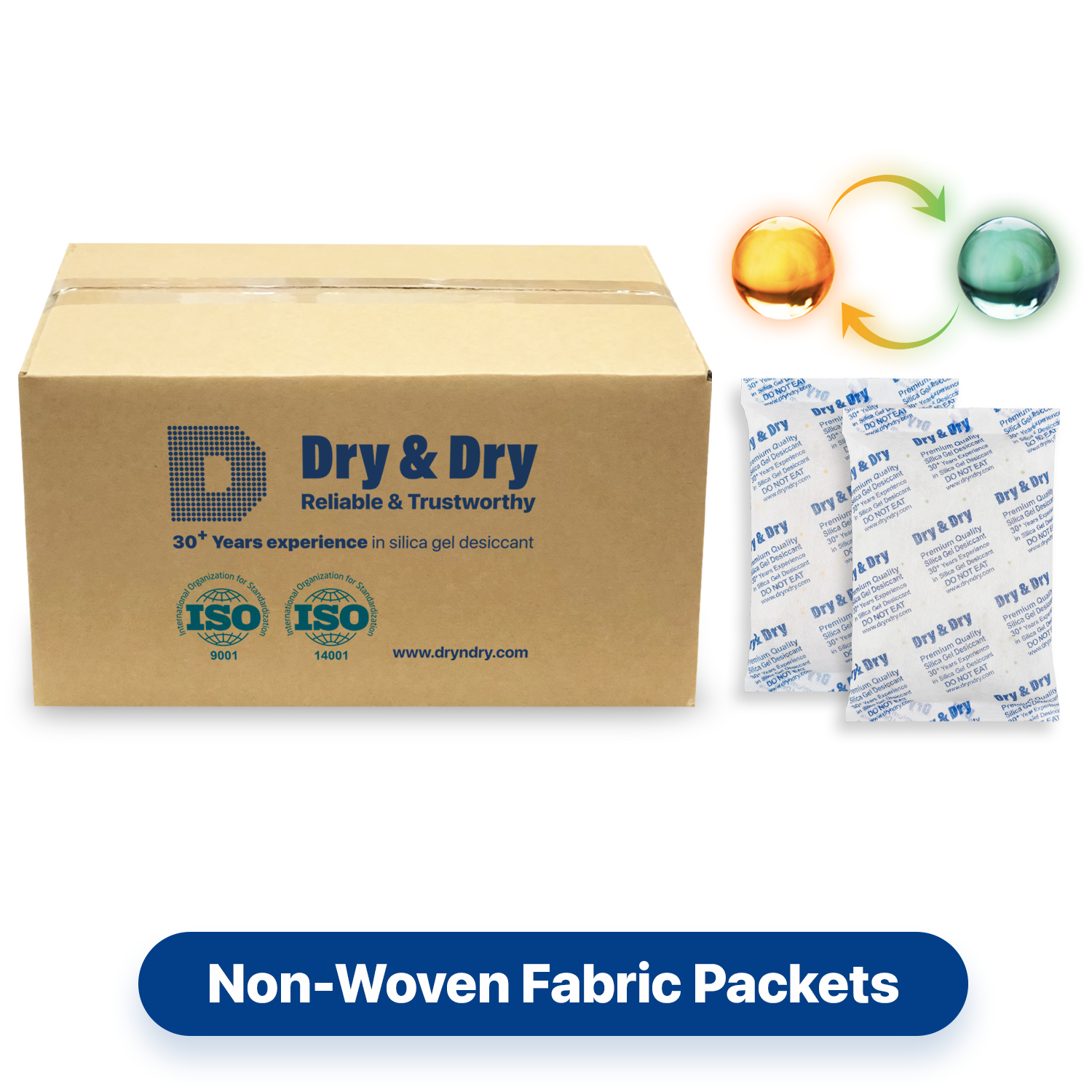 500 Gram [120 Packs] Non-Woven Fabric (Cloth) Orange Indicating(Orange to Dark Green) Mixed Silica Gel Packets - Rechargeable(FDA Compliant)
