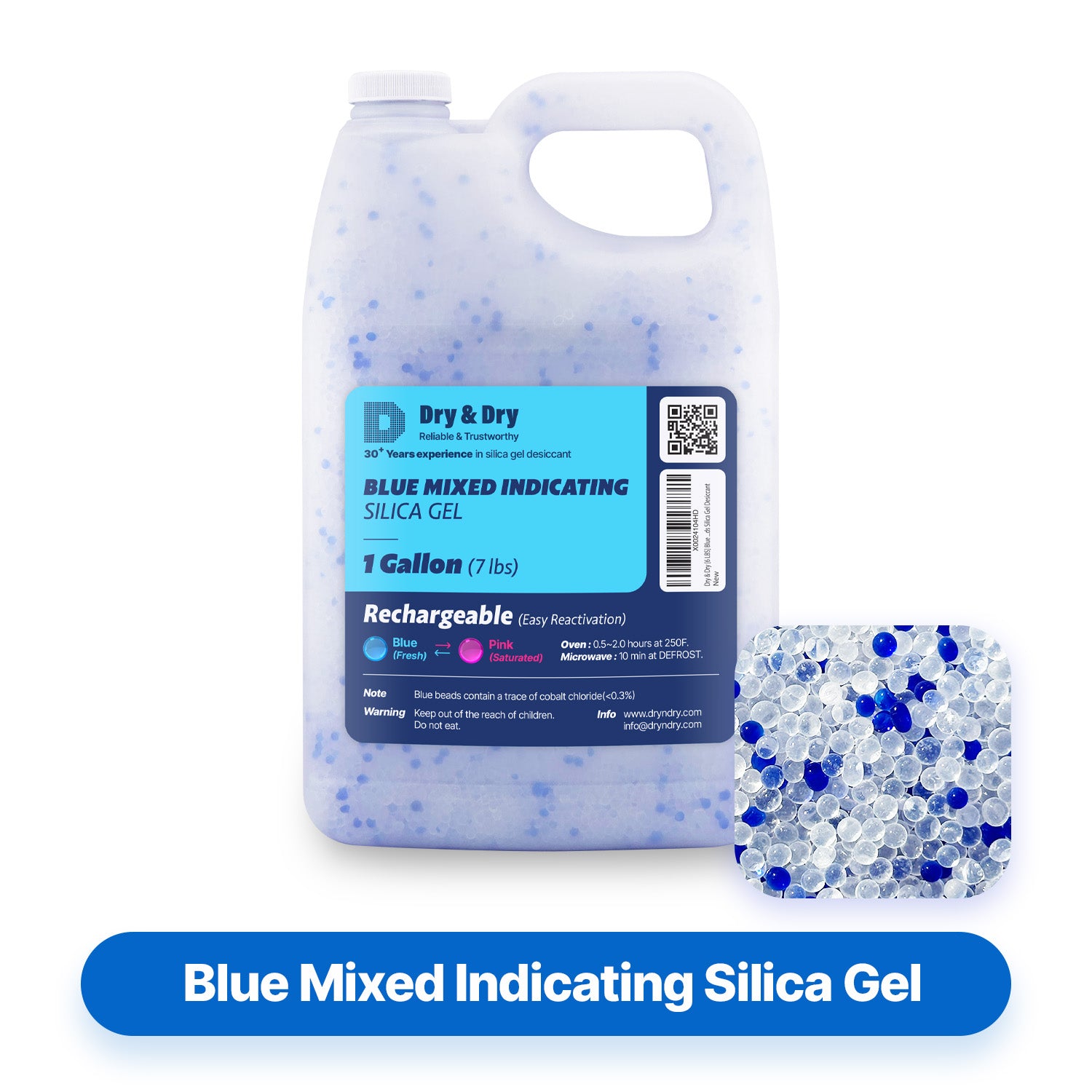 1 Gallon (7 LBS) "Dry & Dry" High Quality Mixed Blue & White Silica Gel Desiccant Beads