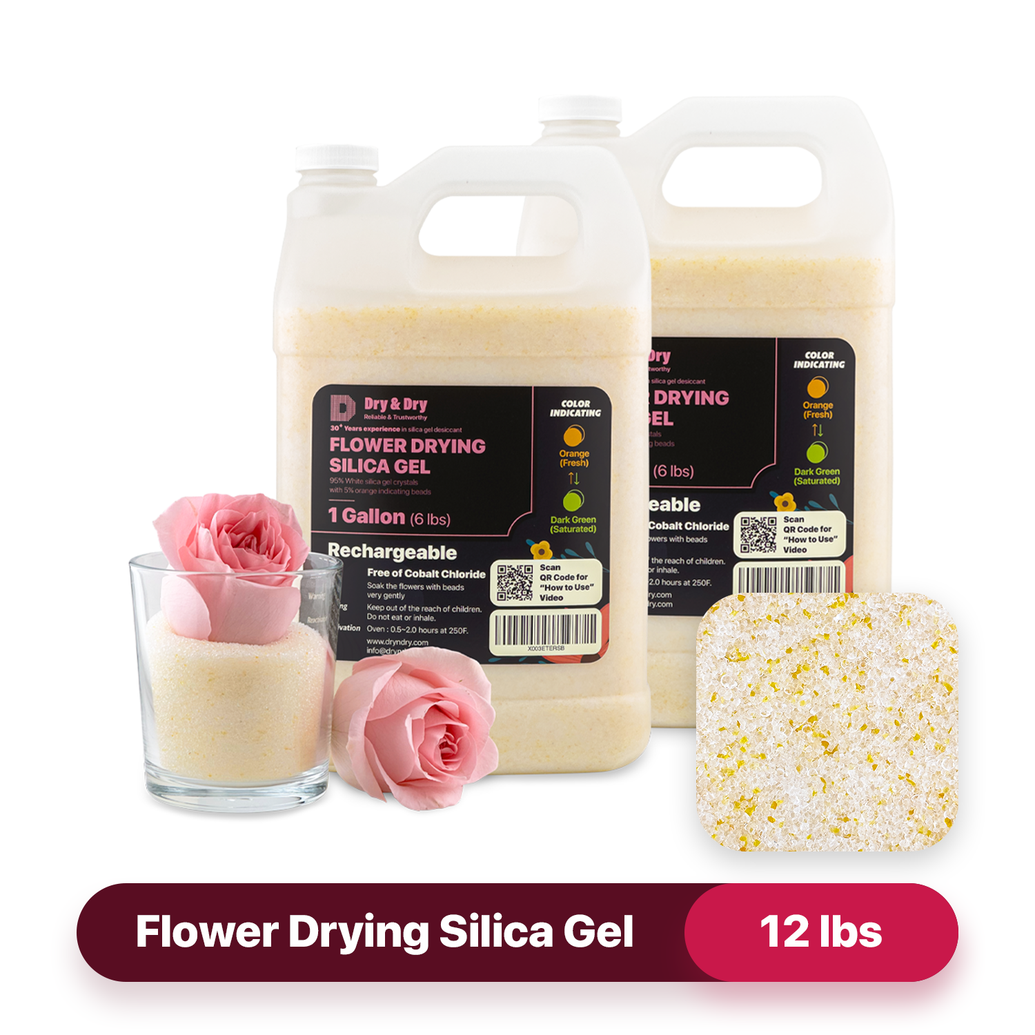 Dry & Dry Premium Silica Gel for Flower Drying Desiccant (Orange Indicating) - (Net 12 LBS)