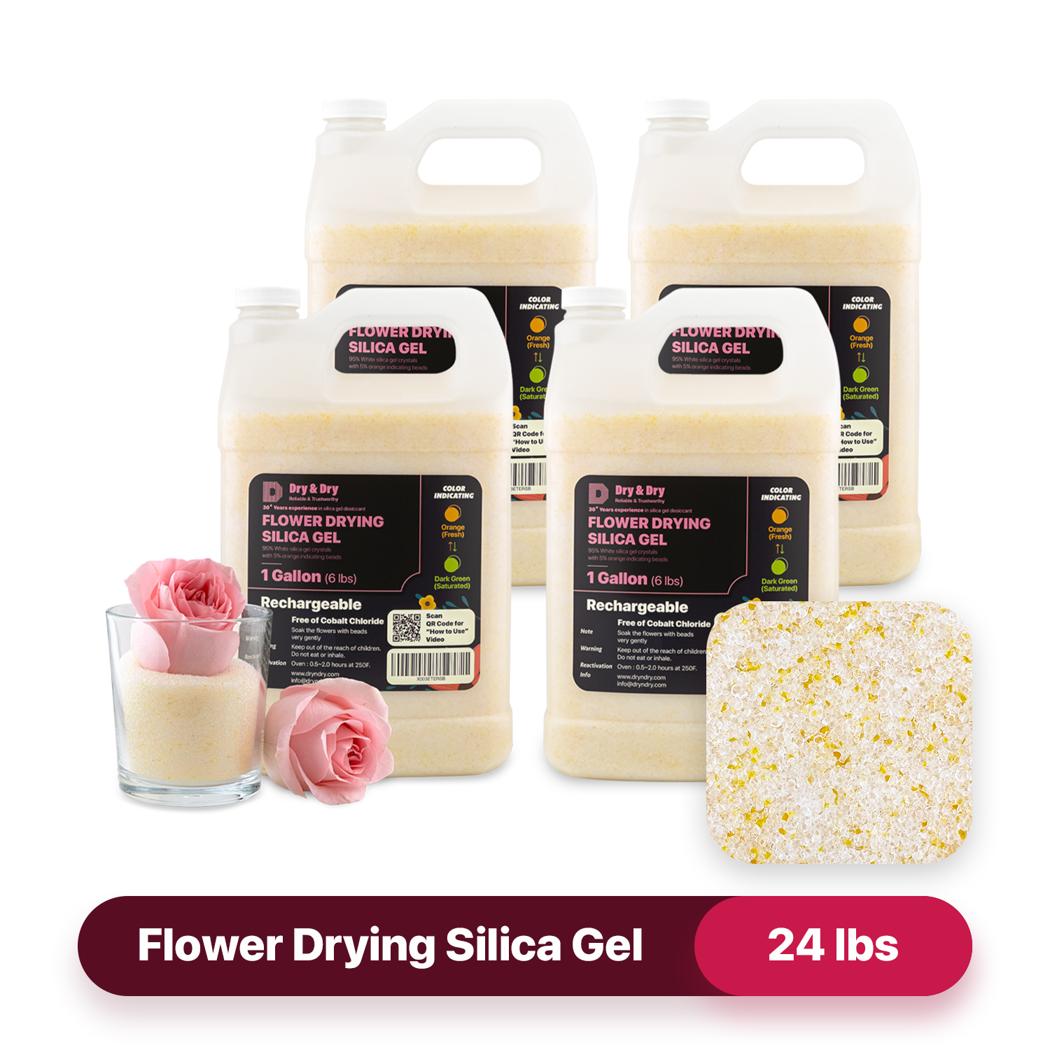 Dry & Dry Premium Silica Gel for Flower Drying Desiccant (Orange Indicating) - (Net 24 LBS)
