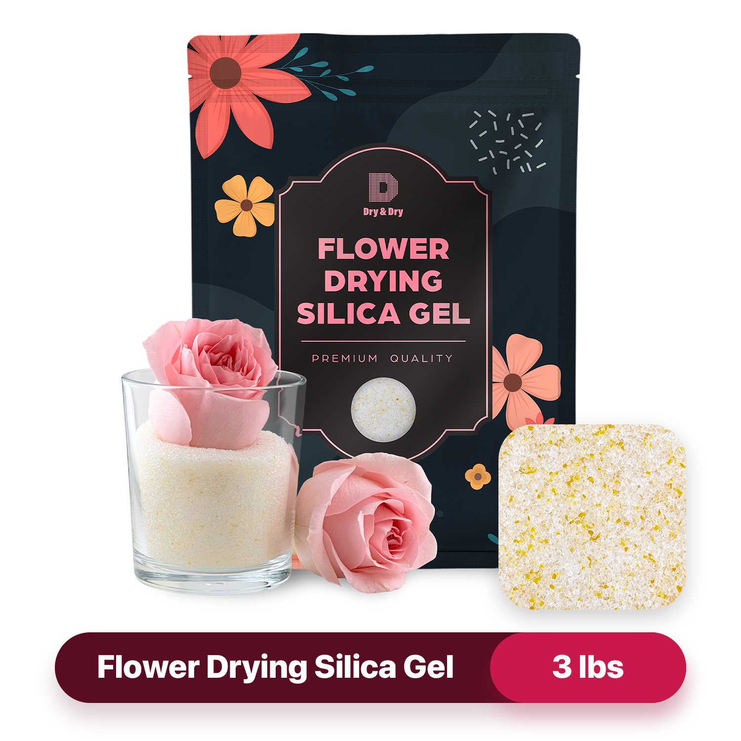 Dry & Dry Premium Orange Indicating Silica Gel for Flower Drying Desiccant - (Net 3 LBS)