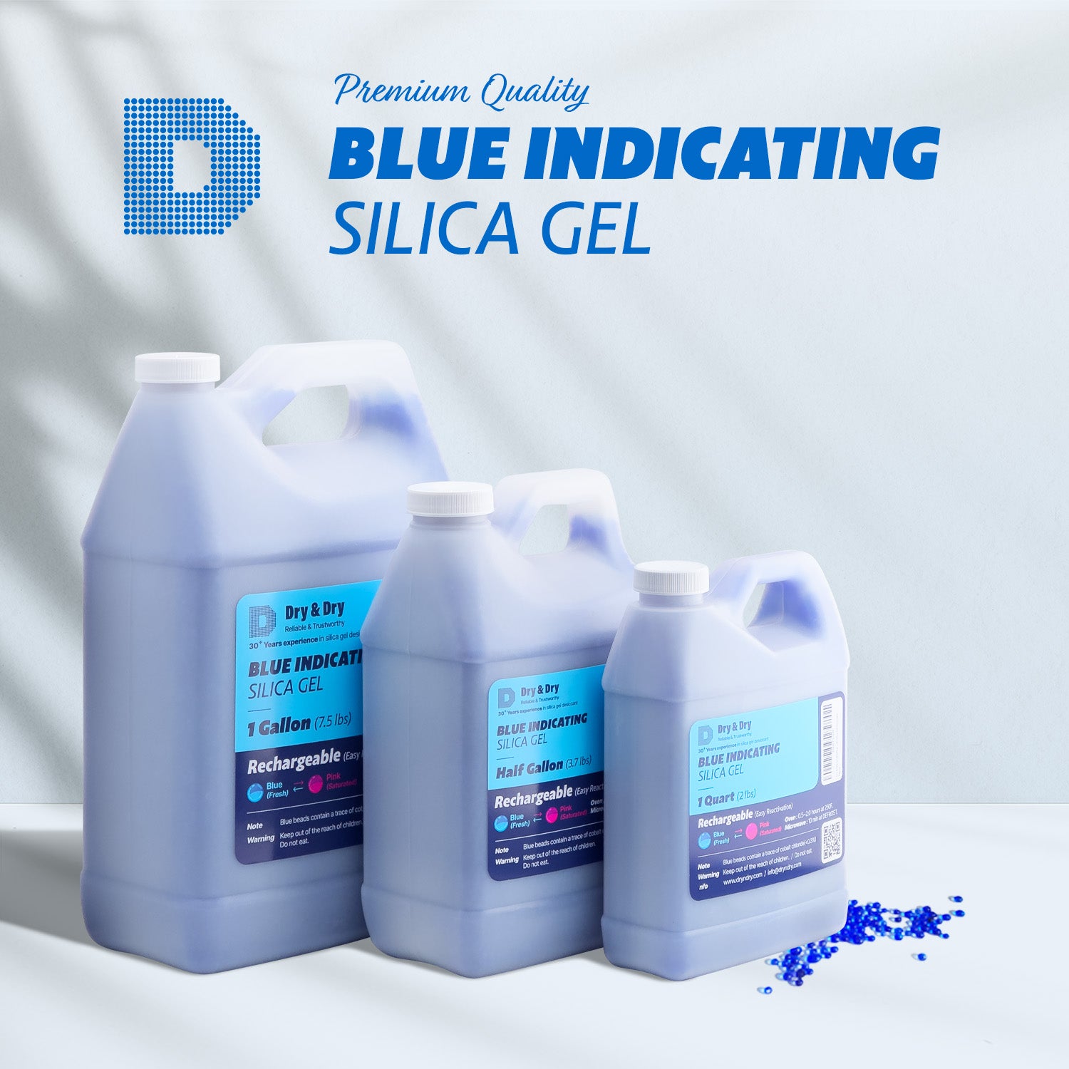 1 Quart Jug Replacement Desiccant Blue Indicating Silica Gel Bead(2 LBS) - Rechargeable