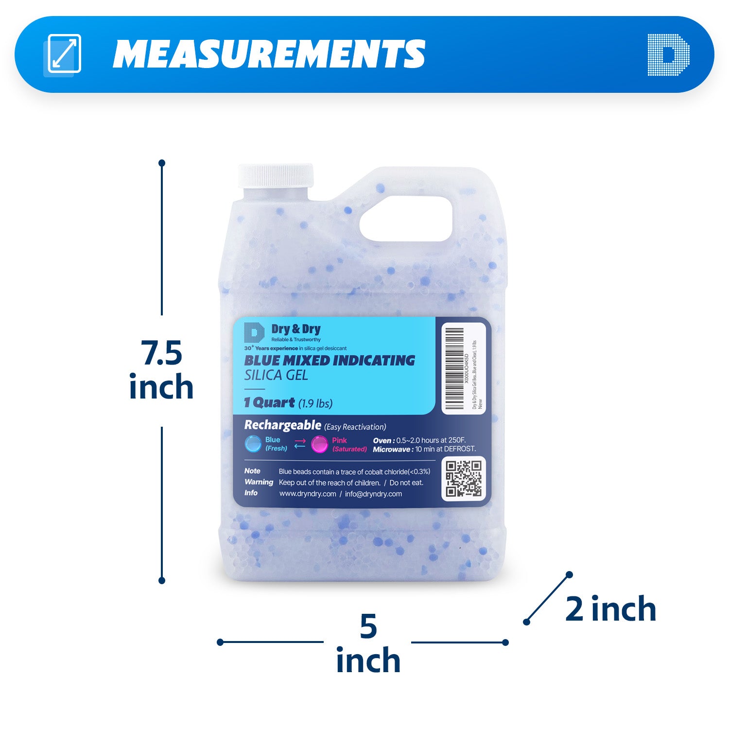 2 Quart(4 LBS) Premium White & Blue Mixed Silica Gel Beads - Rechargeable Color Changing Air Drying