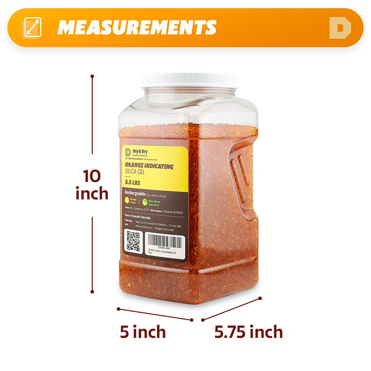 (5.5 LBS) "Dry & Dry" Premium Orange Indicating Silica Gel Desiccant Beads