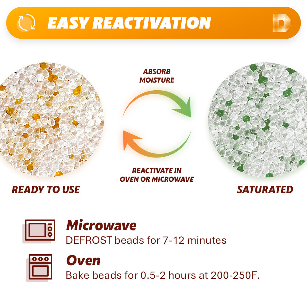 8 Gallon(56-60 LBS) "Dry & Dry" Premium Orange & White Mixed Indicating Silica Gel Desiccant Beads(Industry Standard 3-5 mm) - Rechargeable