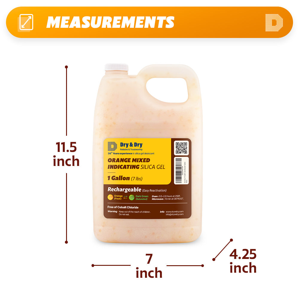 1 Gallon(7-7.5 LBS) "Dry & Dry" Premium Orange & White Mixed Indicating Silica Gel Desiccant Beads(Industry Standard 3-5 mm) - Rechargeable