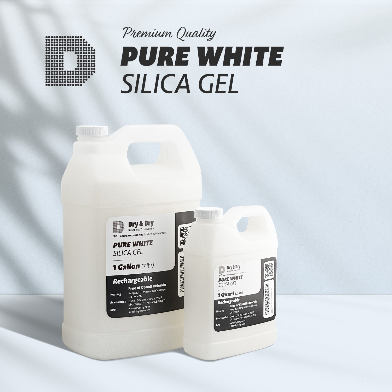 1/2 Gallon "Dry & Dry" Premium White Silica Gel Beads (Industry Standard 3-5 mm) - 3.5 LBS Reusable