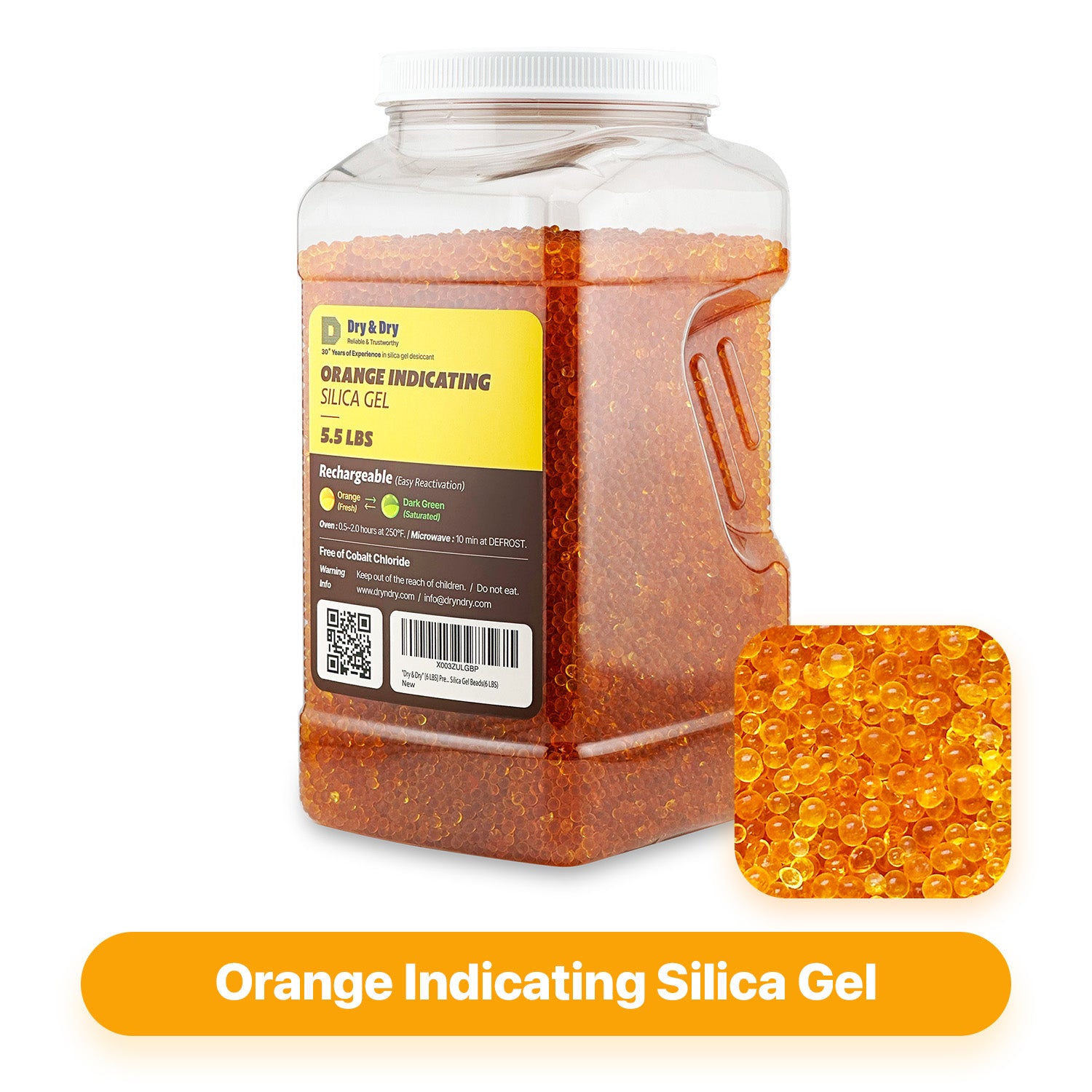 (5.5 LBS) "Dry & Dry" Premium Orange Indicating Silica Gel Desiccant Beads