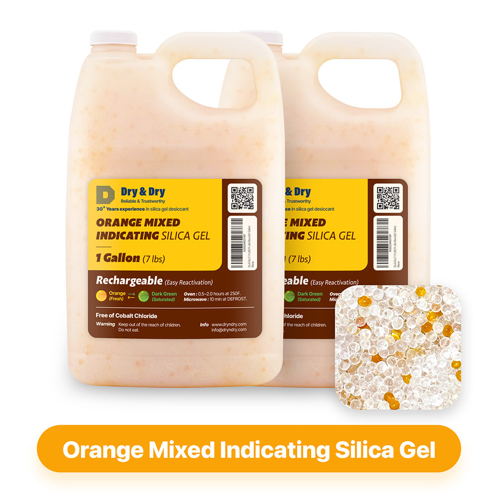 2 Gallon(14-15 LBS) "Dry & Dry" Premium Orange & White Mixed Indicating Silica Gel Desiccant Beads(Industry Standard 3-5 mm) - Rechargeable