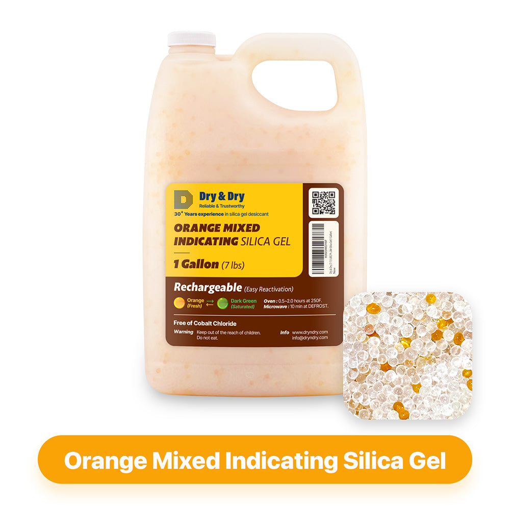 1 Gallon(7-7.5 LBS) "Dry & Dry" Premium Orange & White Mixed Indicating Silica Gel Desiccant Beads(Industry Standard 3-5 mm) - Rechargeable