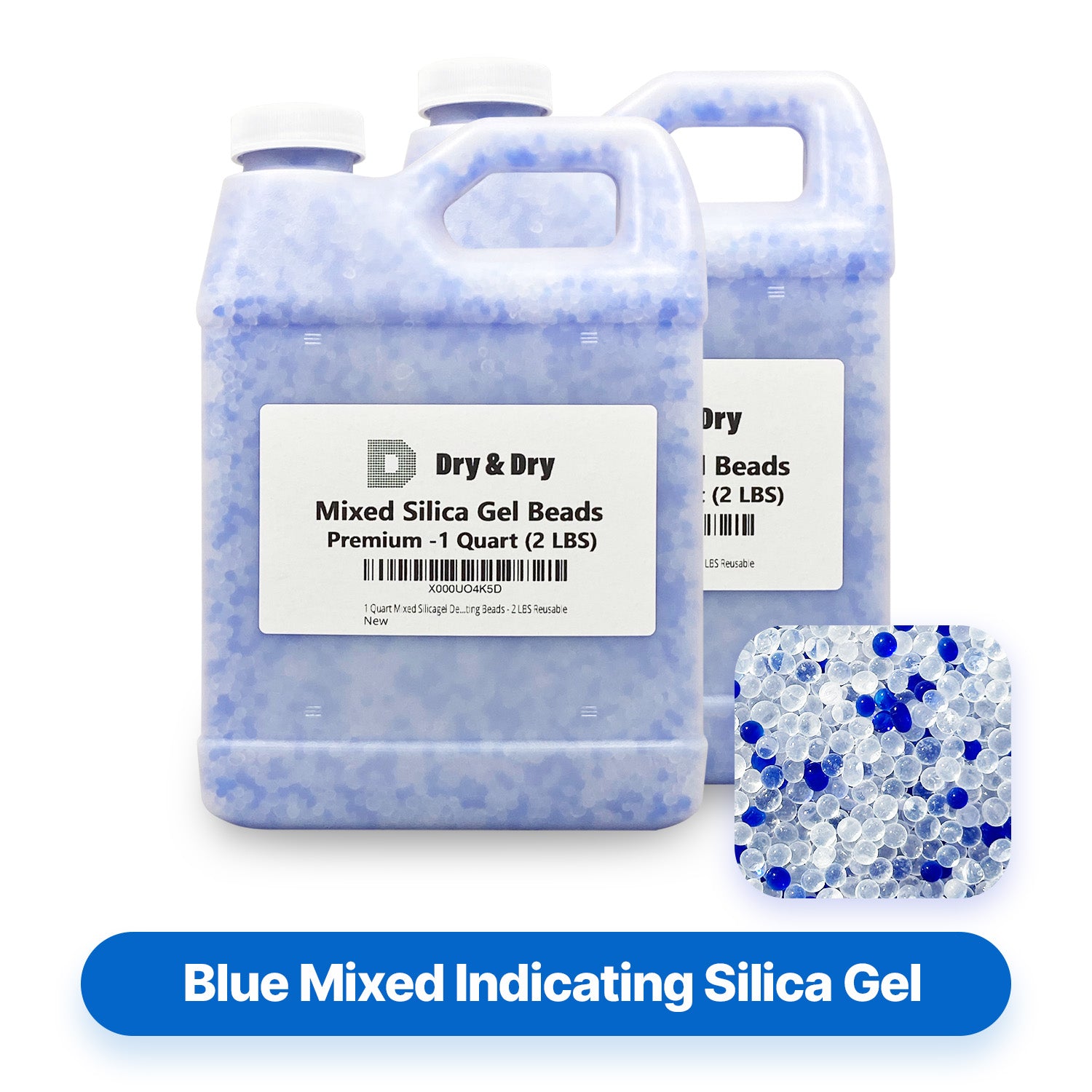 2 Quart(4 LBS) Premium White & Blue Mixed Silica Gel Beads - Rechargeable Color Changing Air Drying