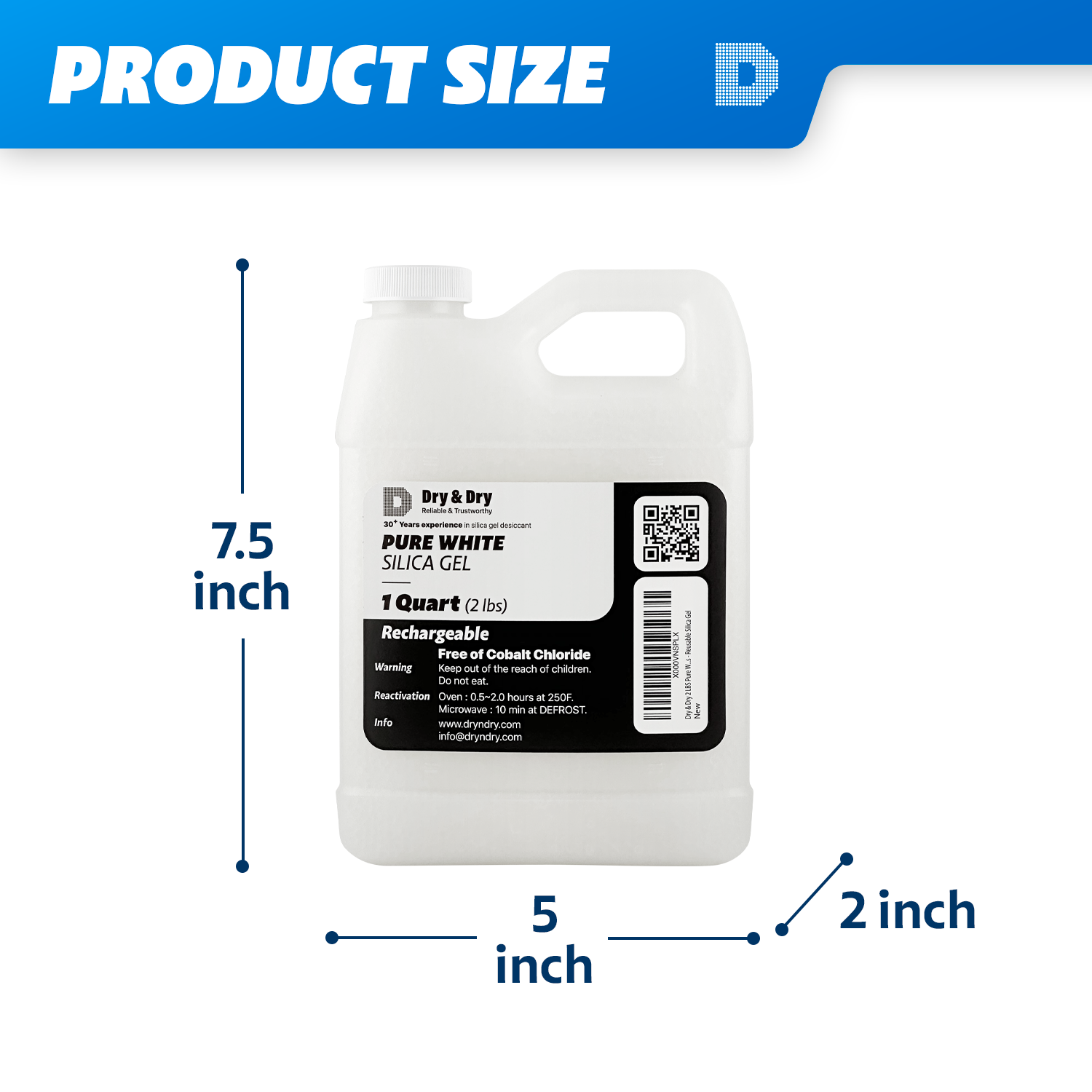 1 Quart(2 LBS) Premium White Silica Gel Beads - Rechargeable Pure & Safe Desiccant Beads