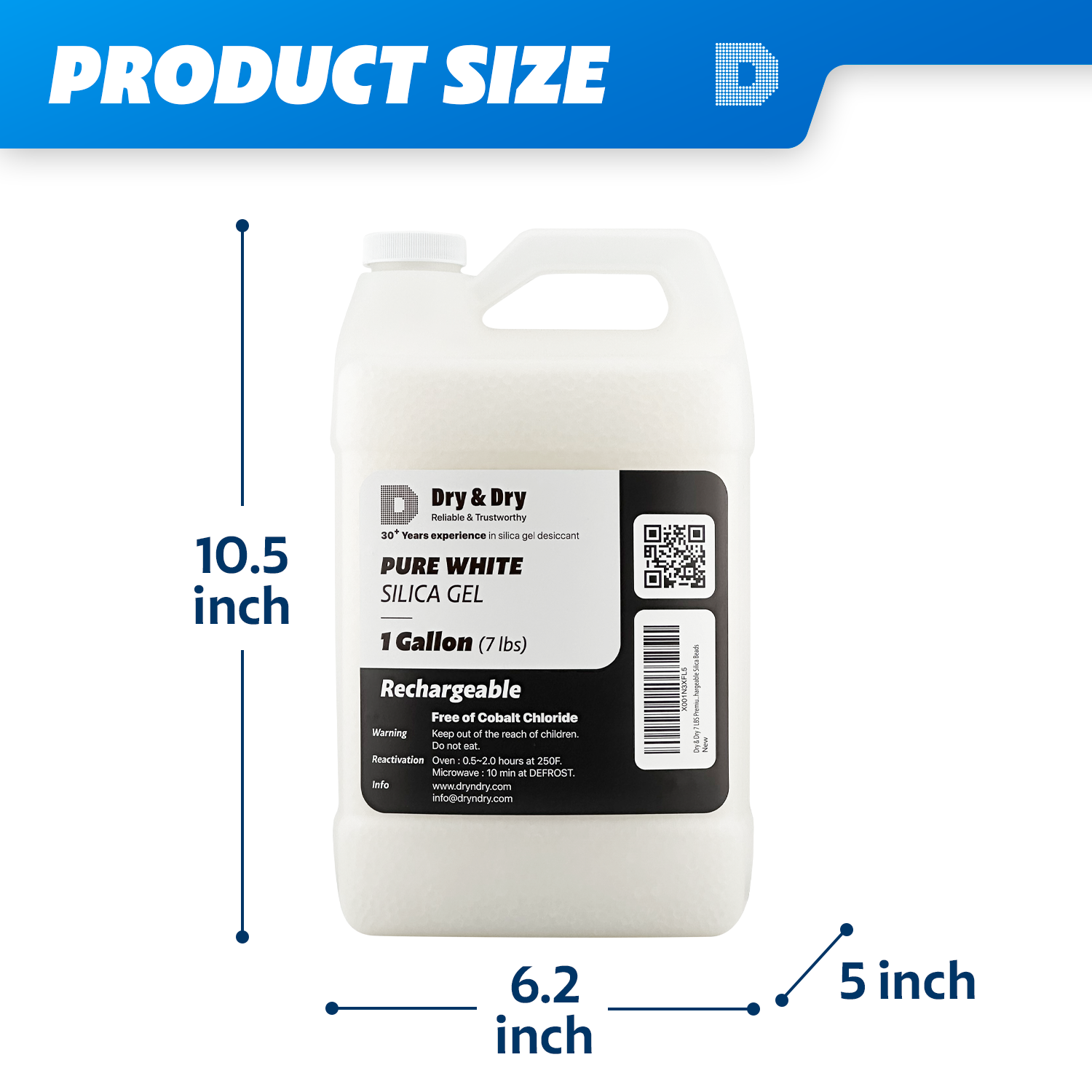 2 Gallon(14 LBS) Premium White Pure Silica Gel Beads - Rechargeable Pure & Safe Beads