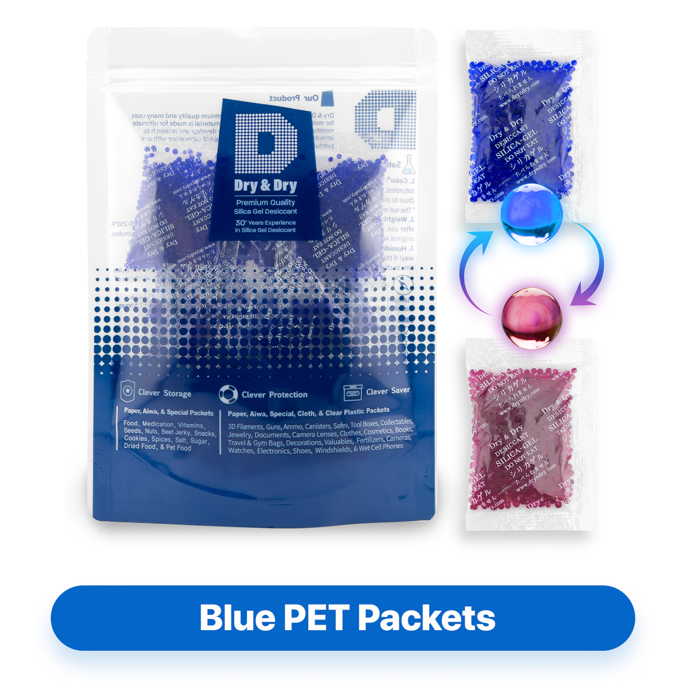 10 Gram Blue Indicating Clear Plastic(PET) Silica Gel Packets