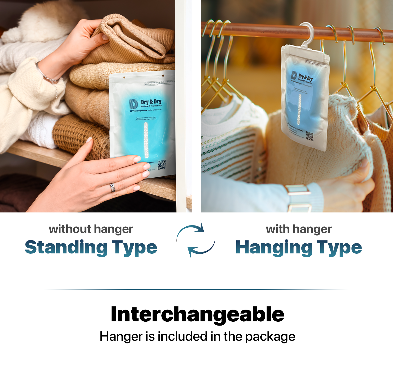 Dry & Dry 60 Packs Premium Standing or Hanging Hybrid Moisture Absorbers