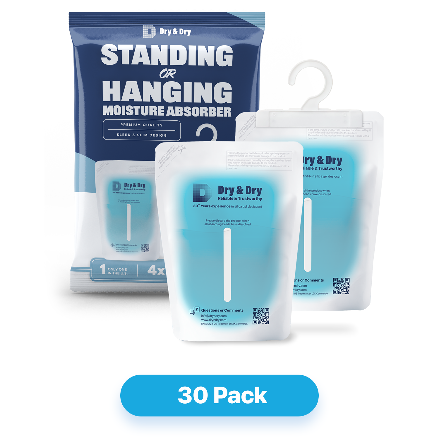 Dry & Dry 30 Packs Premium Standing or Hanging Hybrid Moisture Absorbers
