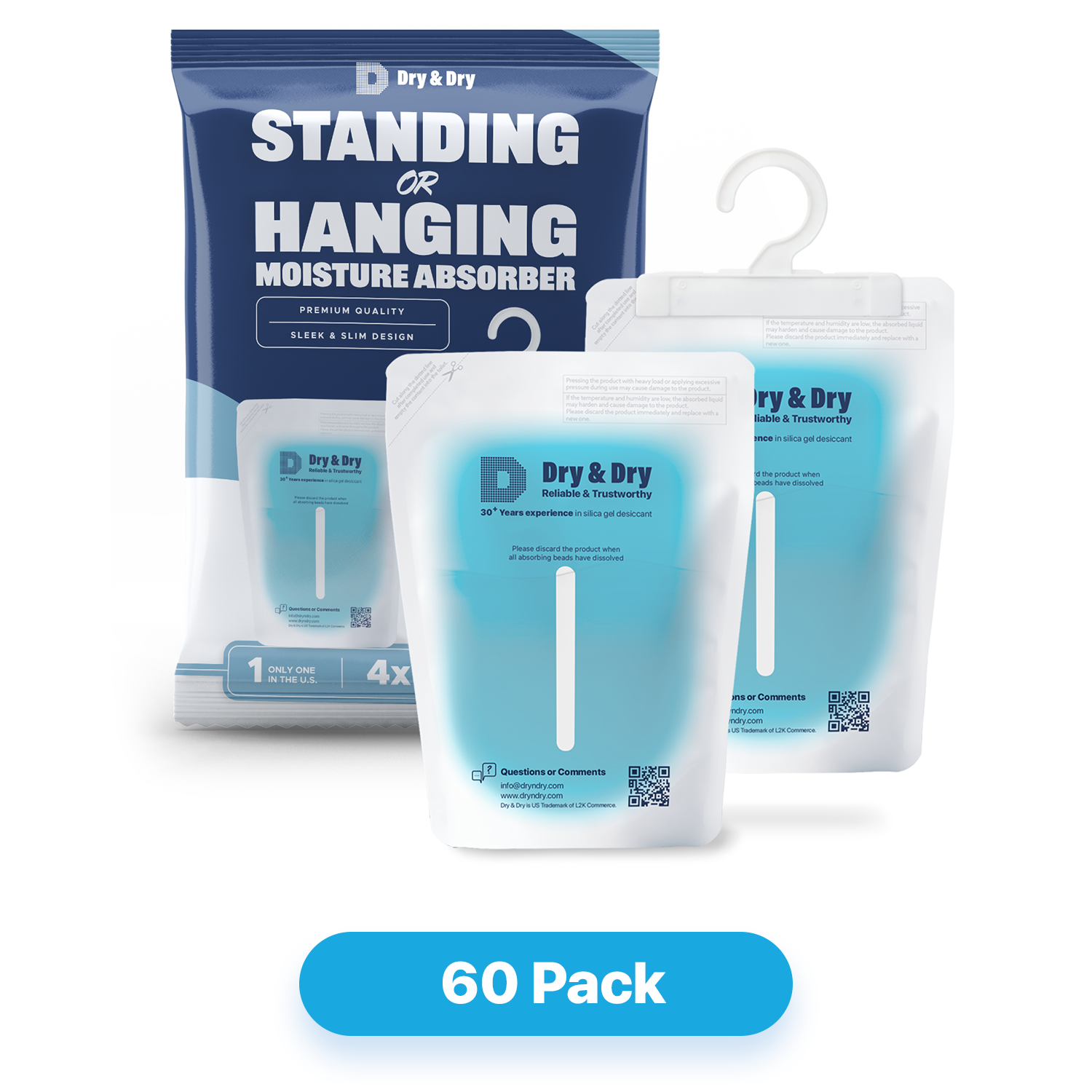 Dry & Dry 60 Packs Premium Standing or Hanging Hybrid Moisture Absorbers