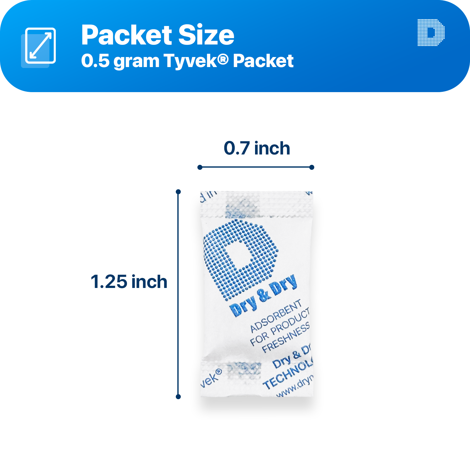 0.5 Gram [16,000 Packets] Tyvek® Silica Gel Desiccant Packets