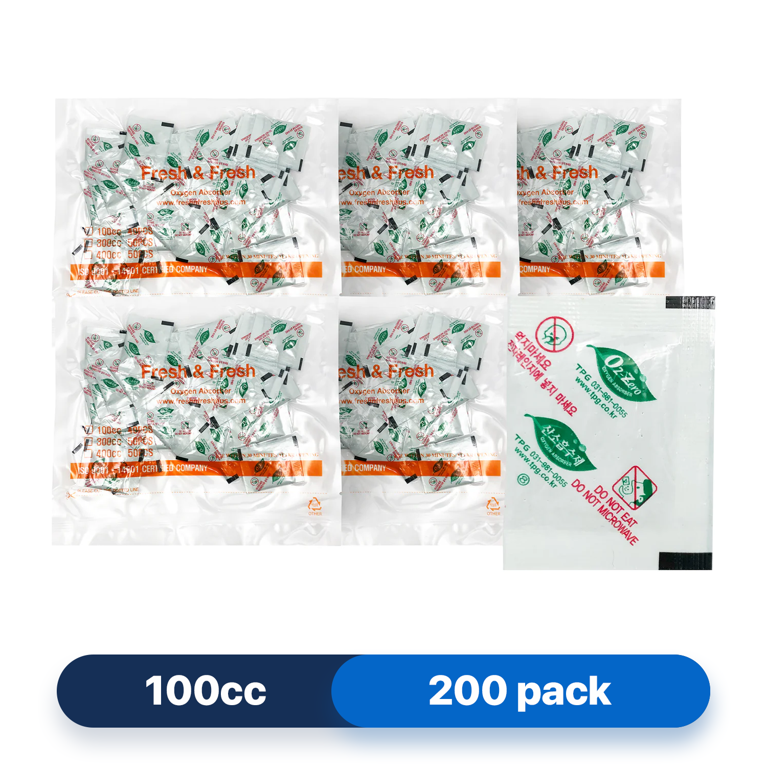 Fresh & Fresh (200 Packs) 100 CC Premium Oxygen Absorbers(5 Bag of 40 Packets) - ISO 9001 & 14001 Certified Facility Manufactured