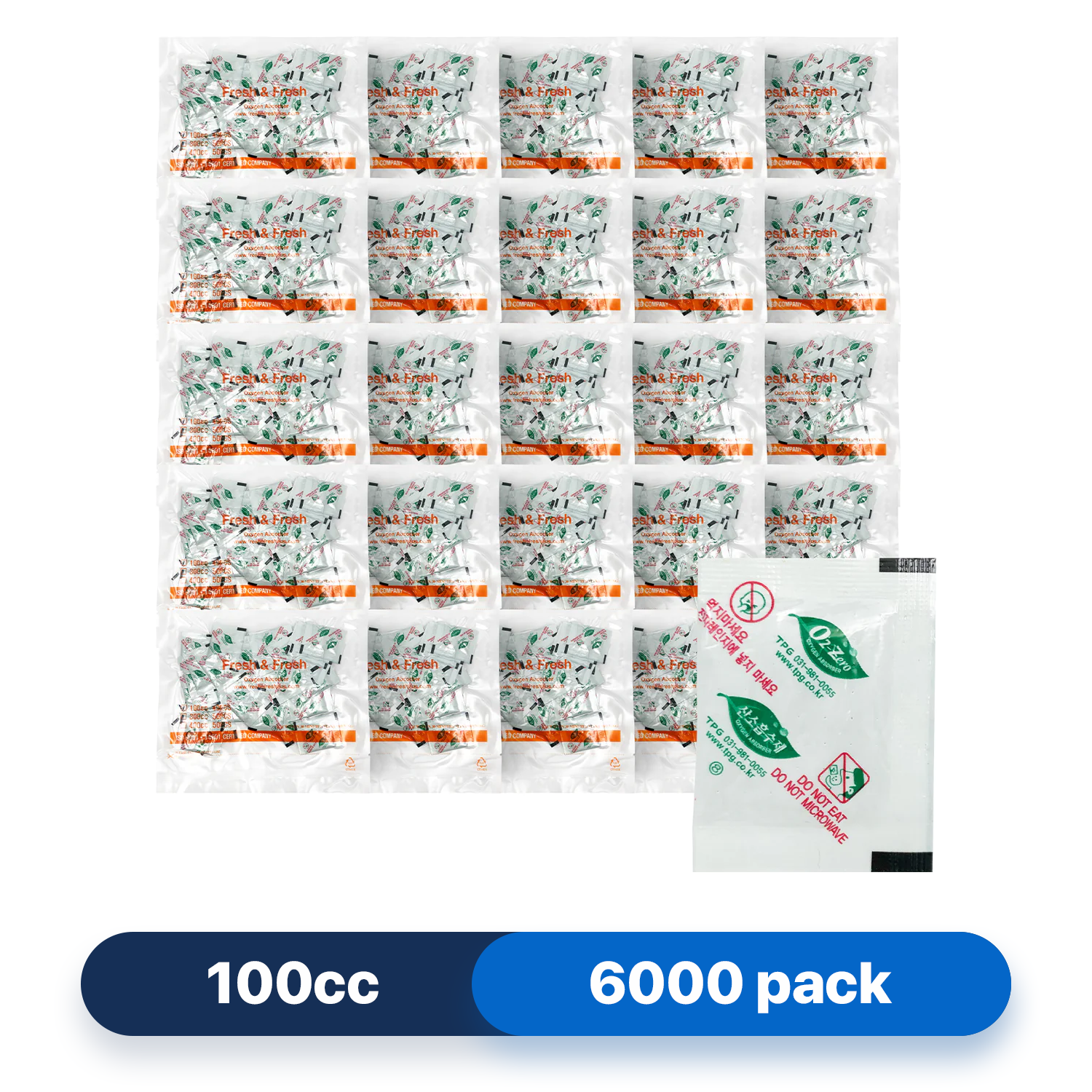 Fresh & Fresh (6000 Packs) 100 CC Premium Oxygen Absorbers(24 Bag of 250 Packets) - ISO 9001 Certified Facility Manufactured