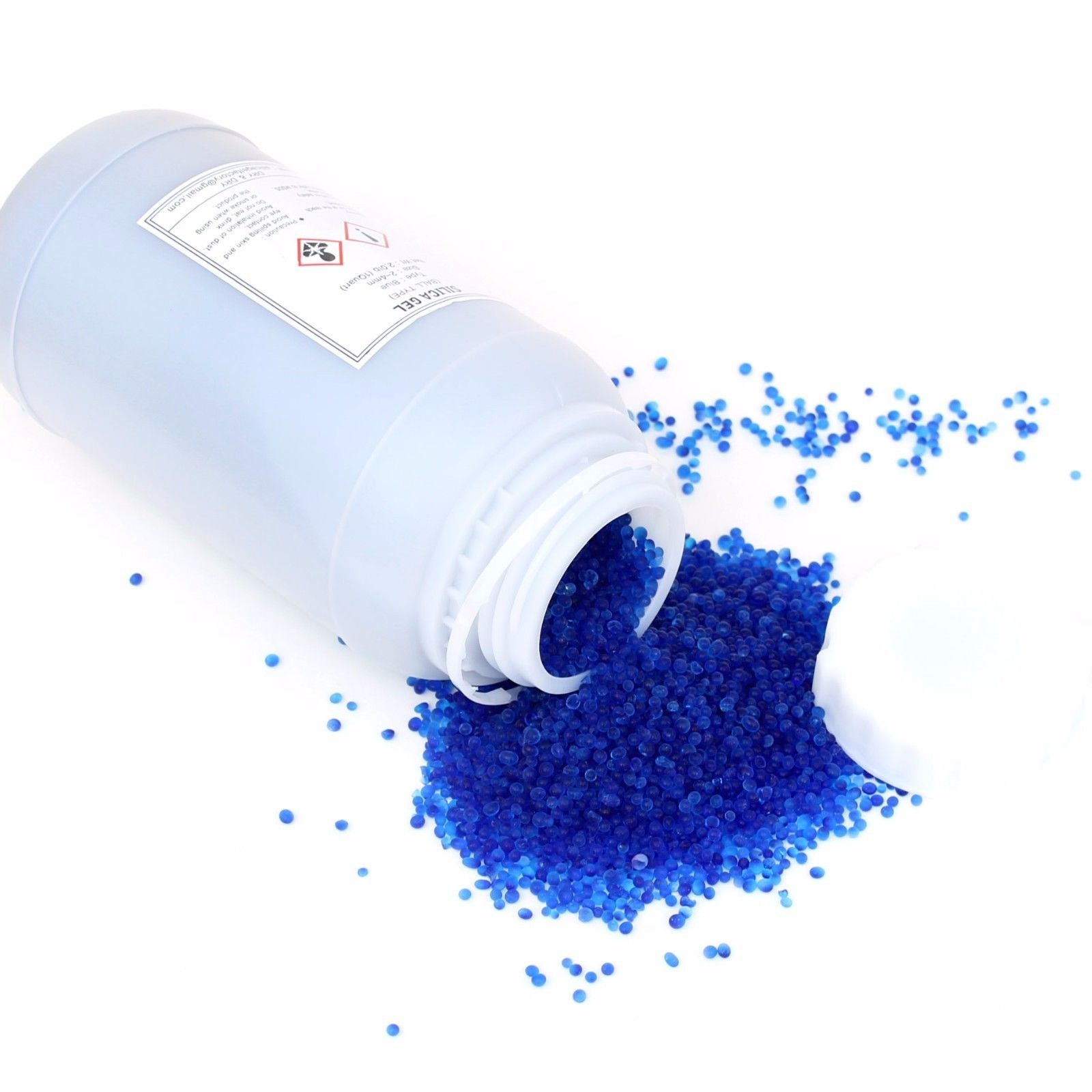 1 Quart Blue Silica Gel Bead in Round Bottle with Air Tight Cap - 1.9 LBS Reusable