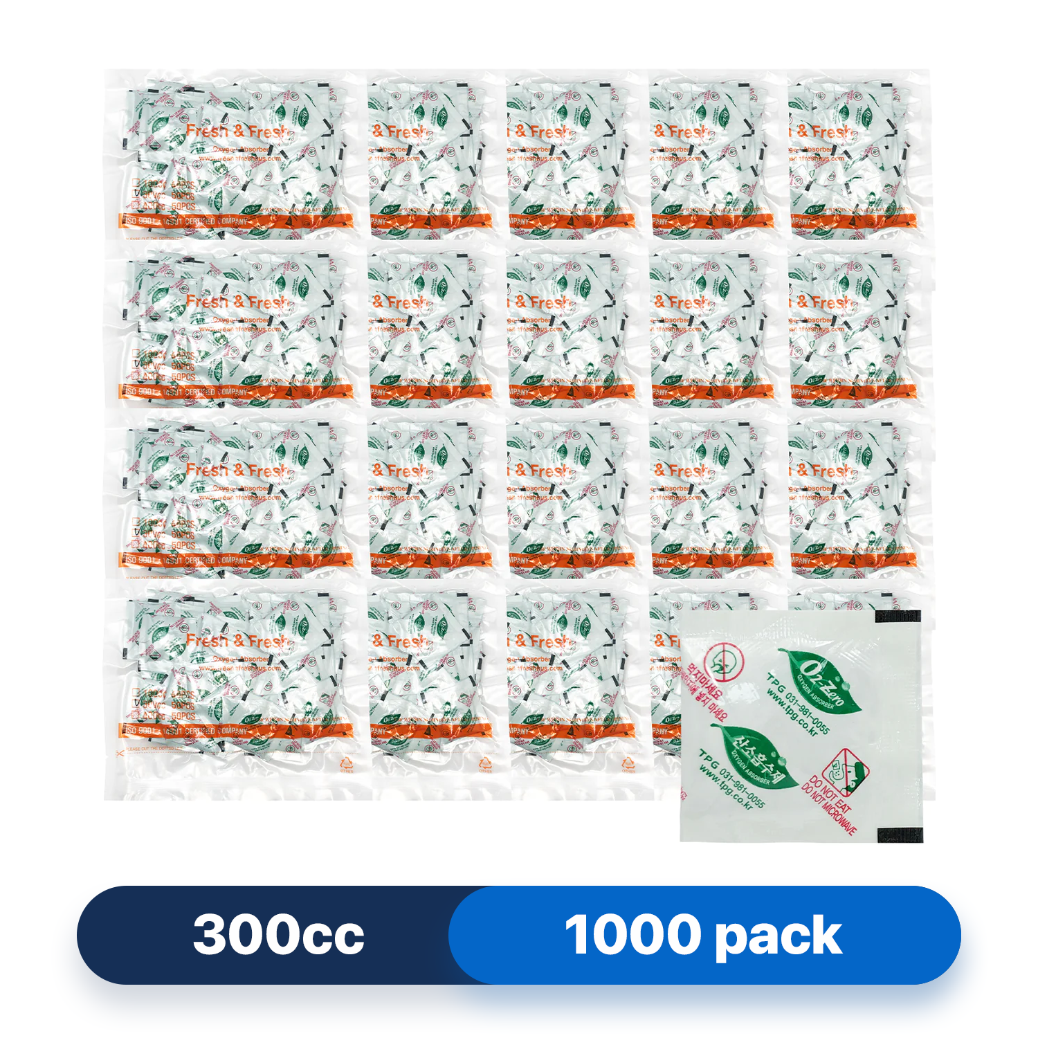 Fresh & Fresh (1000 Packs) 300 CC Premium Oxygen Absorbers(20 Bag of 50 Packets) - ISO 9001 & 14001 Certified Facility Manufactured