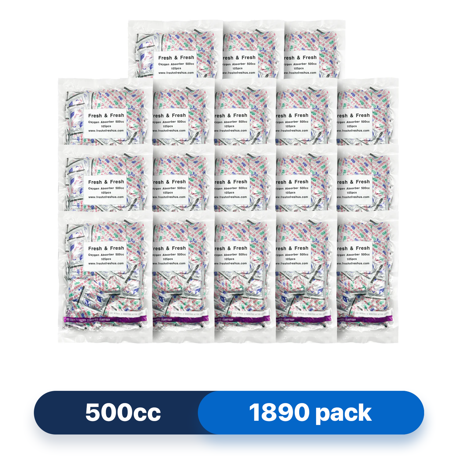 500cc Premium Oxygen Absorbers - 1,890 Packets (105 Packets / Bag)