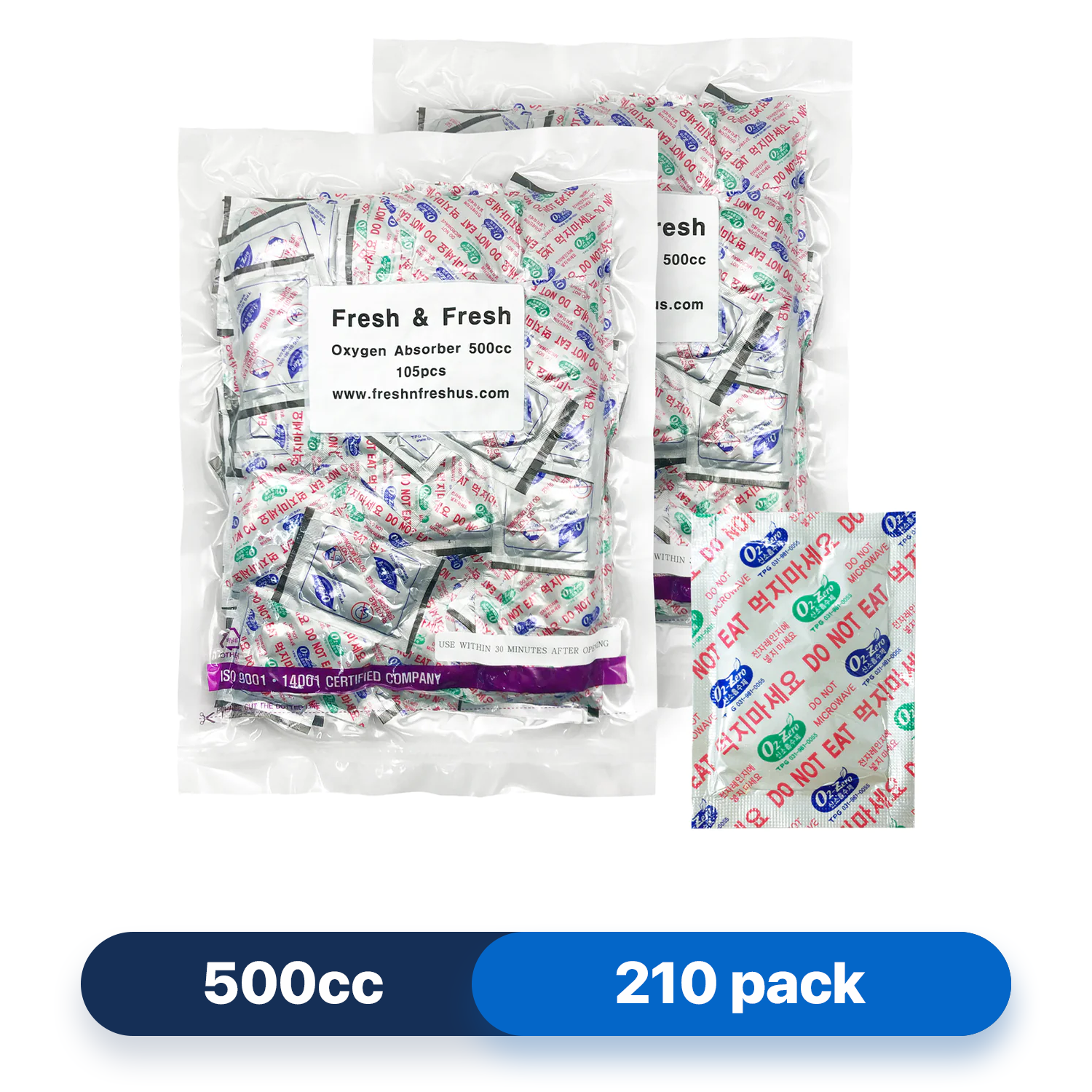 500cc Premium Oxygen Absorbers - 210 Packets (105 Packets / Bag)