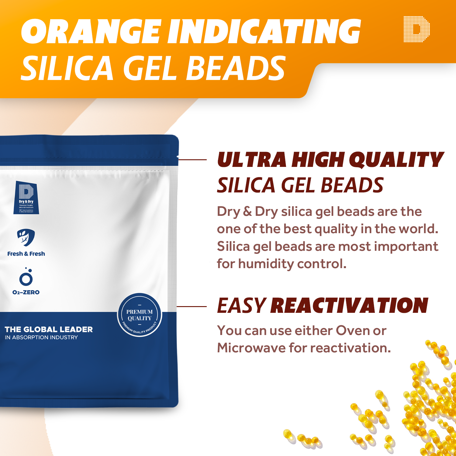 (5.5 LBS) "Dry & Dry" Premium Orange Indicating Silica Gel Desiccant Beads