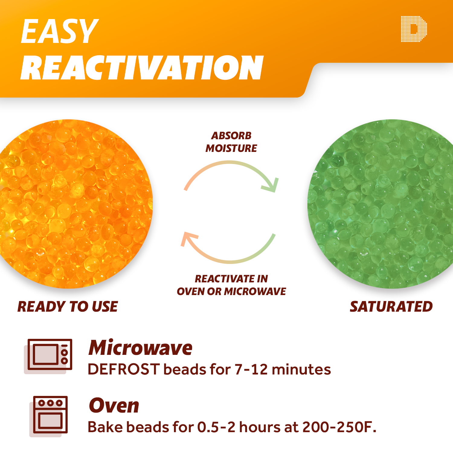 (5.5 LBS) "Dry & Dry" Premium Orange Indicating Silica Gel Desiccant Beads