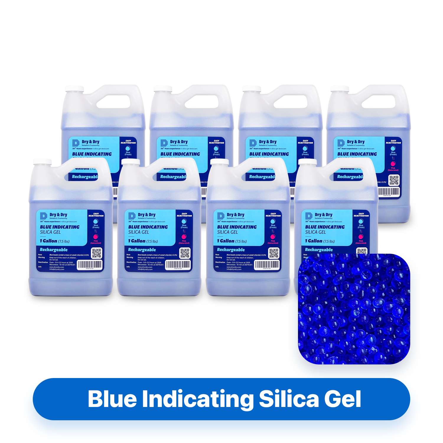 8 Gallon [60 LBS] Premium Blue Indicating Silica Gel Beads(Industry Standard 3-5 mm) - Reusable