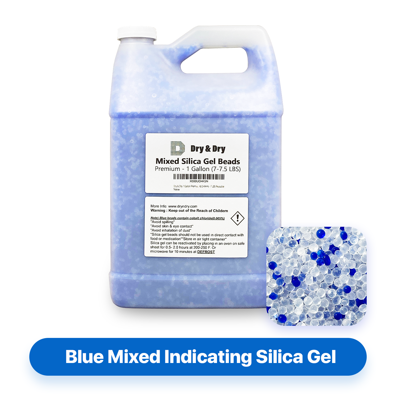 1 Gallon(7.5 LBS) Dry & Dry Premium Blue Indicating Silica Gel Desiccant  Beads(3-5 mm)
