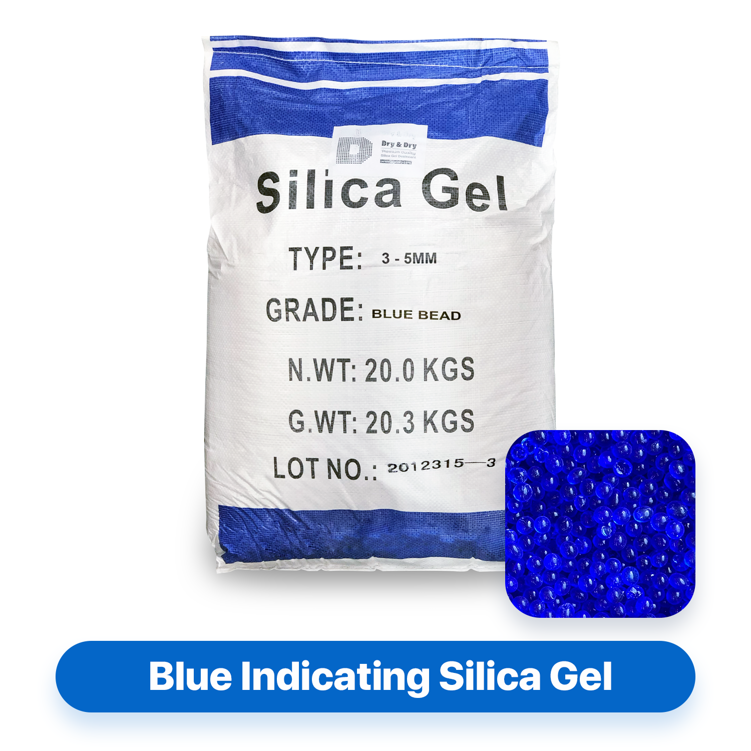 (44 LBS) "Dry & Dry" Premium Blue Indicating Silica Gel Desiccant Beads