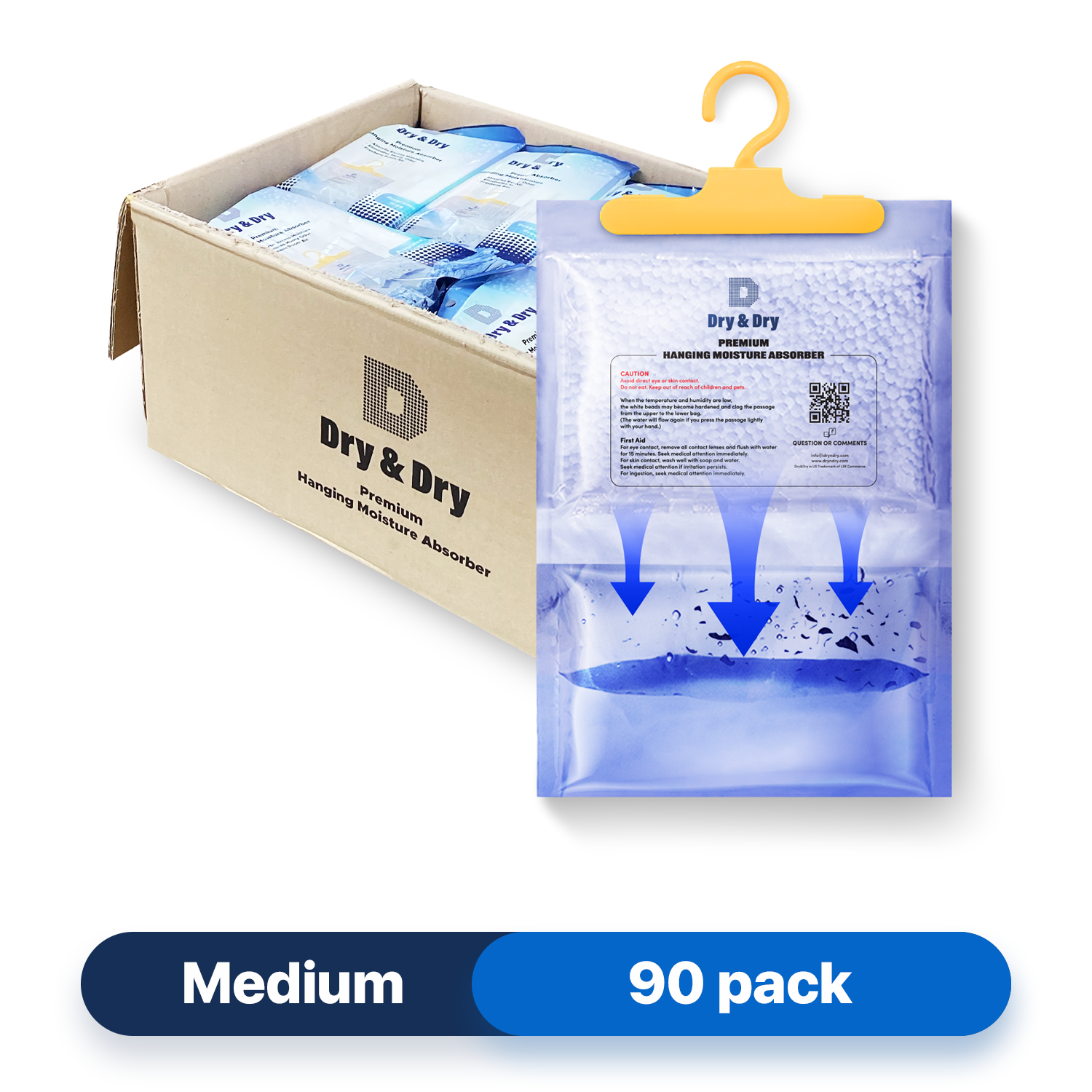 90 pack] [Net 7 oz/Pack] “Dry & Dry” Premium Hanging Moisture Absorbe