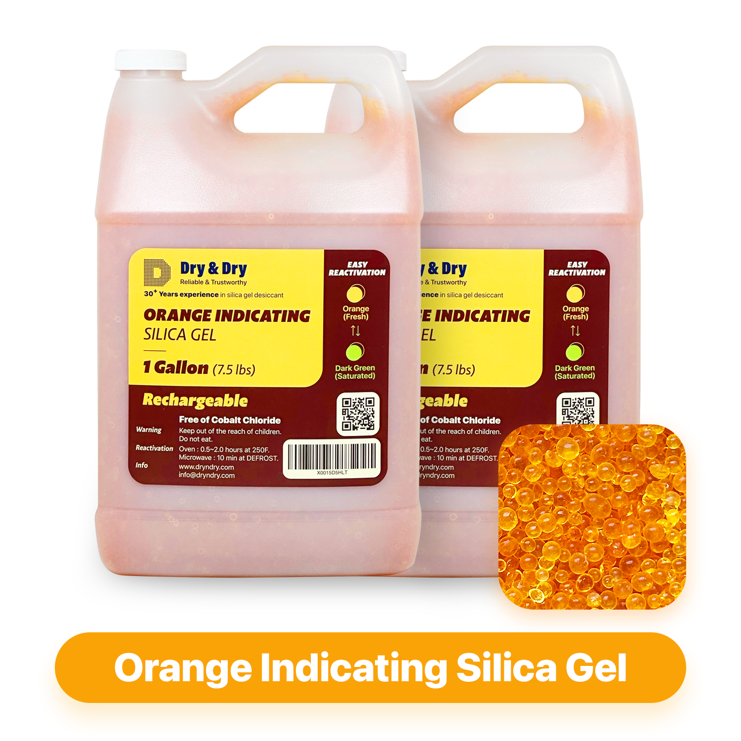 2 Gallon(15 LBS) "Dry & Dry" Premium Orange Indicating Silica Gel Desiccant Bead