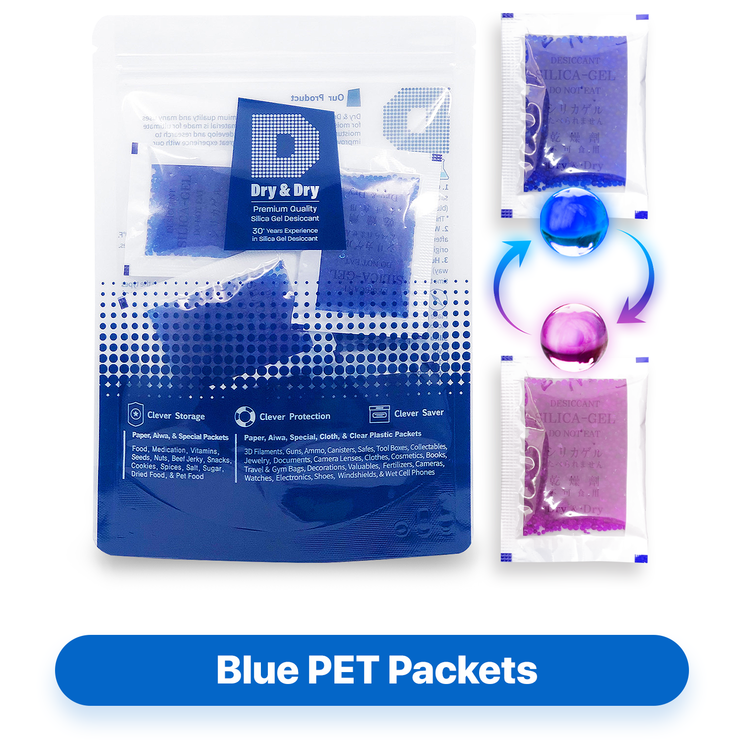 10 Gram Blue Indicating Clear Plastic(PET) Silica Gel Packets