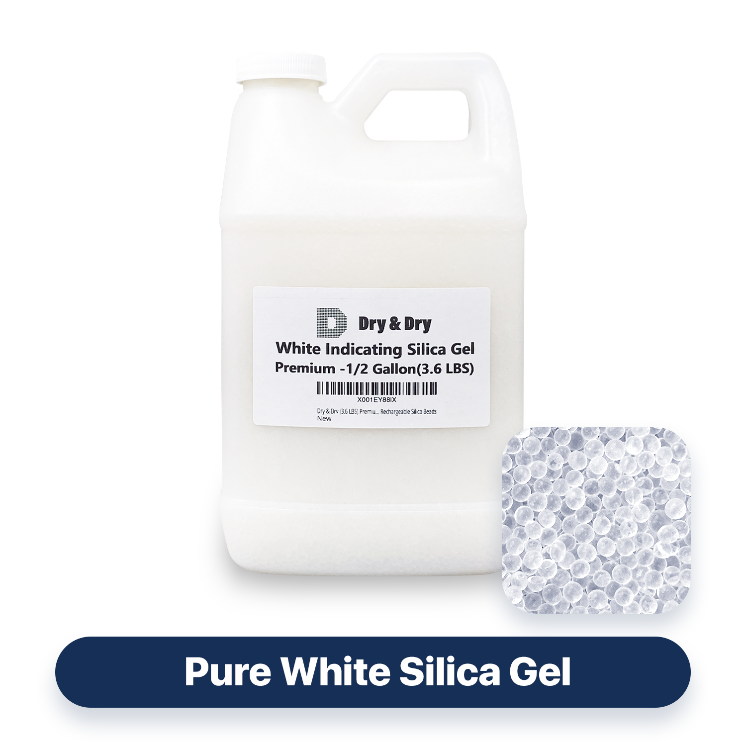 1/2 Gallon "Dry & Dry" Premium White Silica Gel Beads (Industry Standard 3-5 mm) - 3.6 LBS Reusable