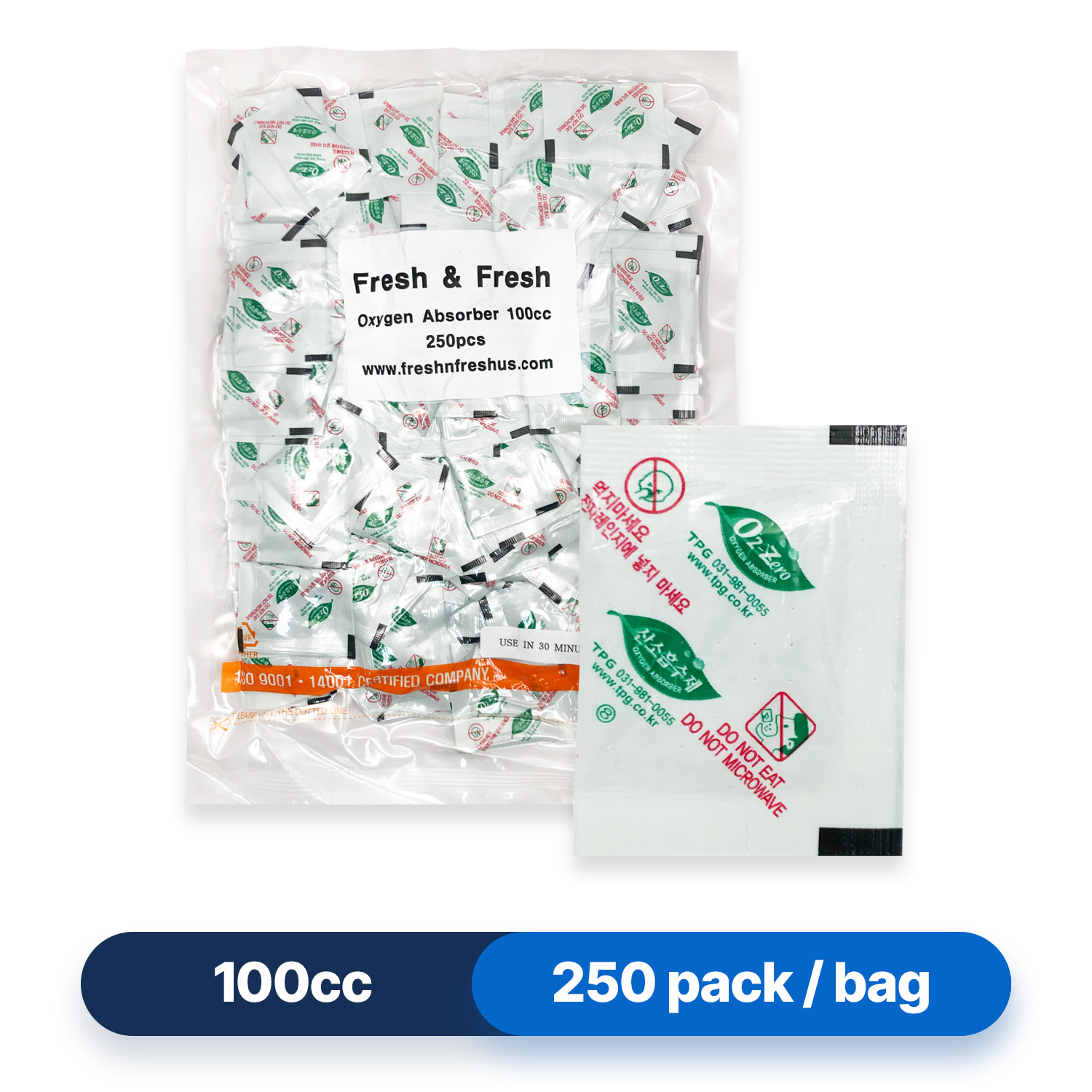 100cc Premium Oxygen Absorbers - 250 Packets / Bag