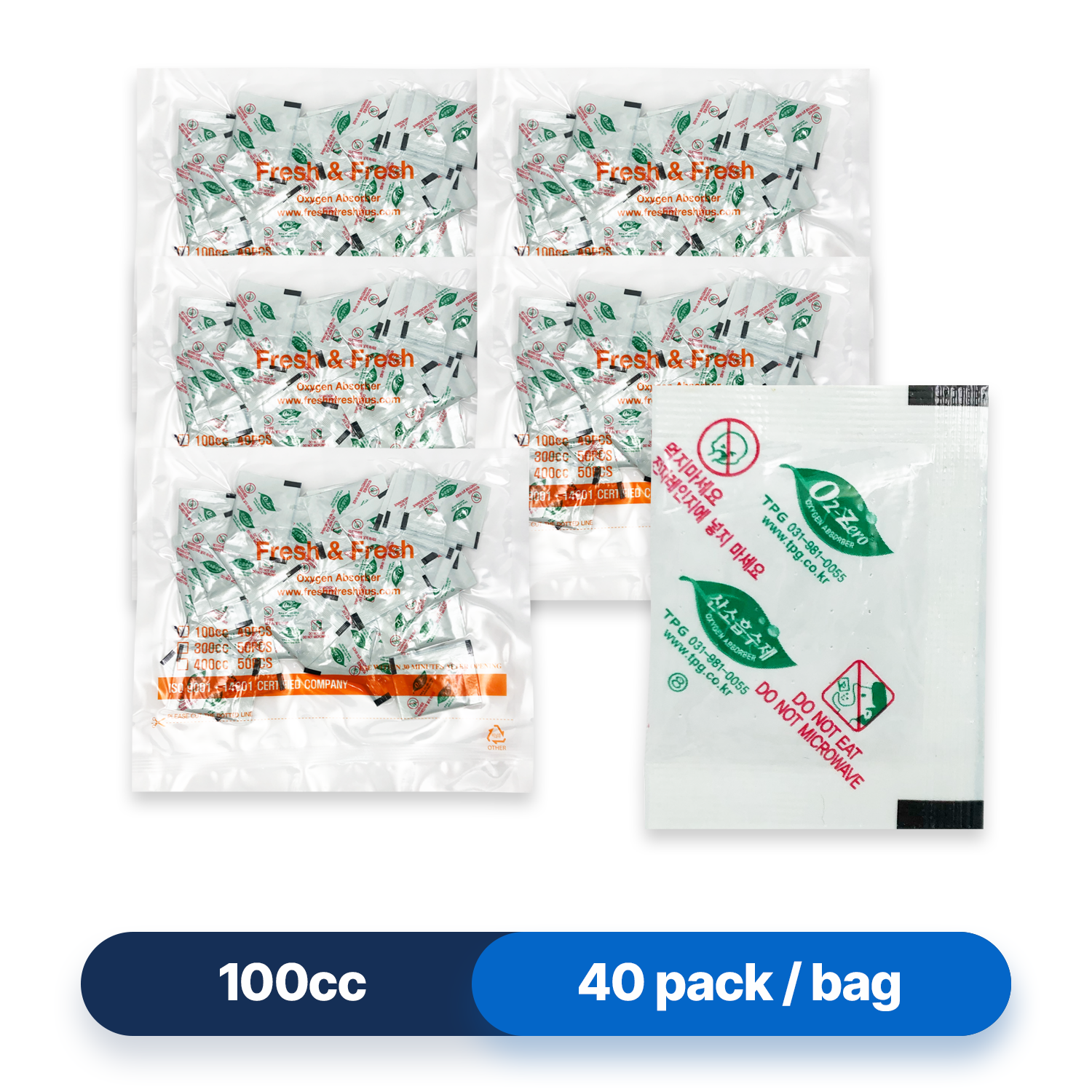 100cc Premium Oxygen Absorbers - 200 Packets (40 Packets / Bag)