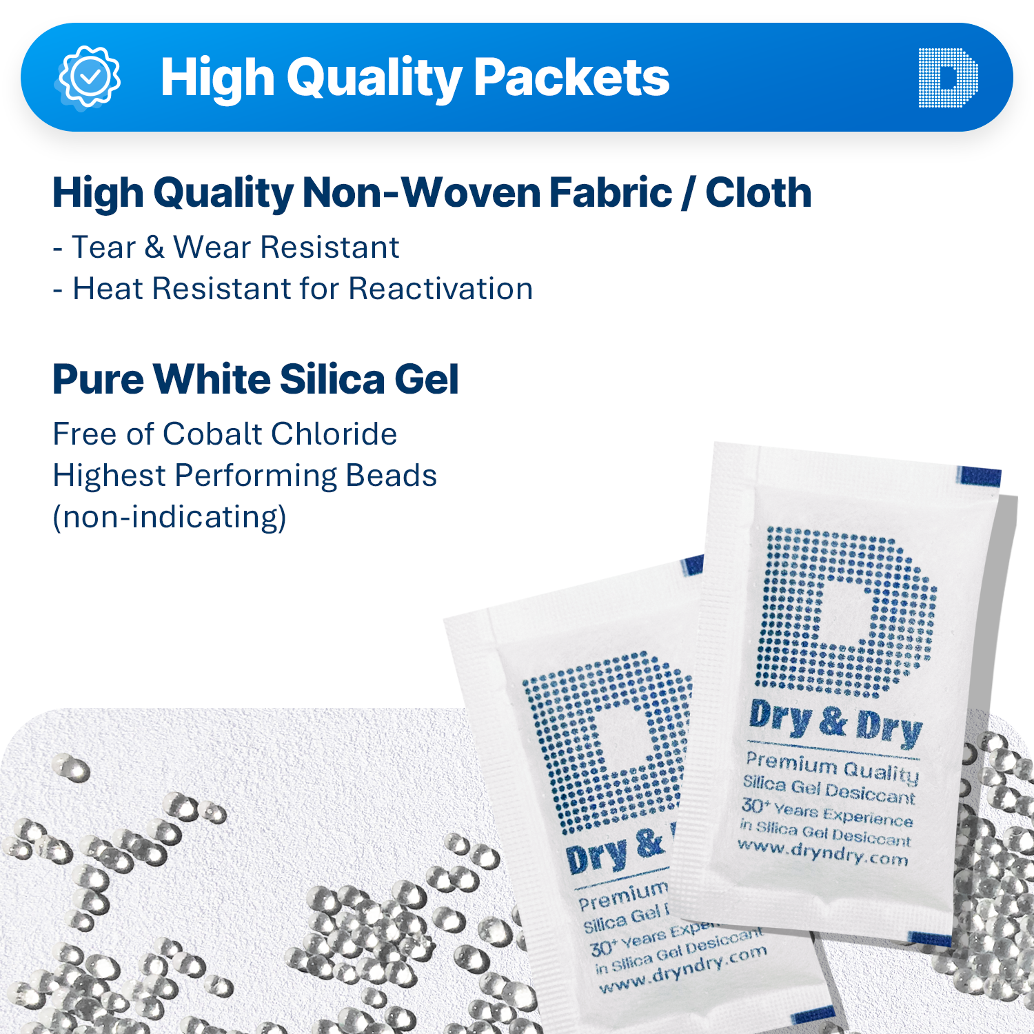 10 Gram [1700 Packets] Dry & Dry Premium Silica Gel Desiccant Packets -  Rechargeable Non-Woven Fabric (Cloth)