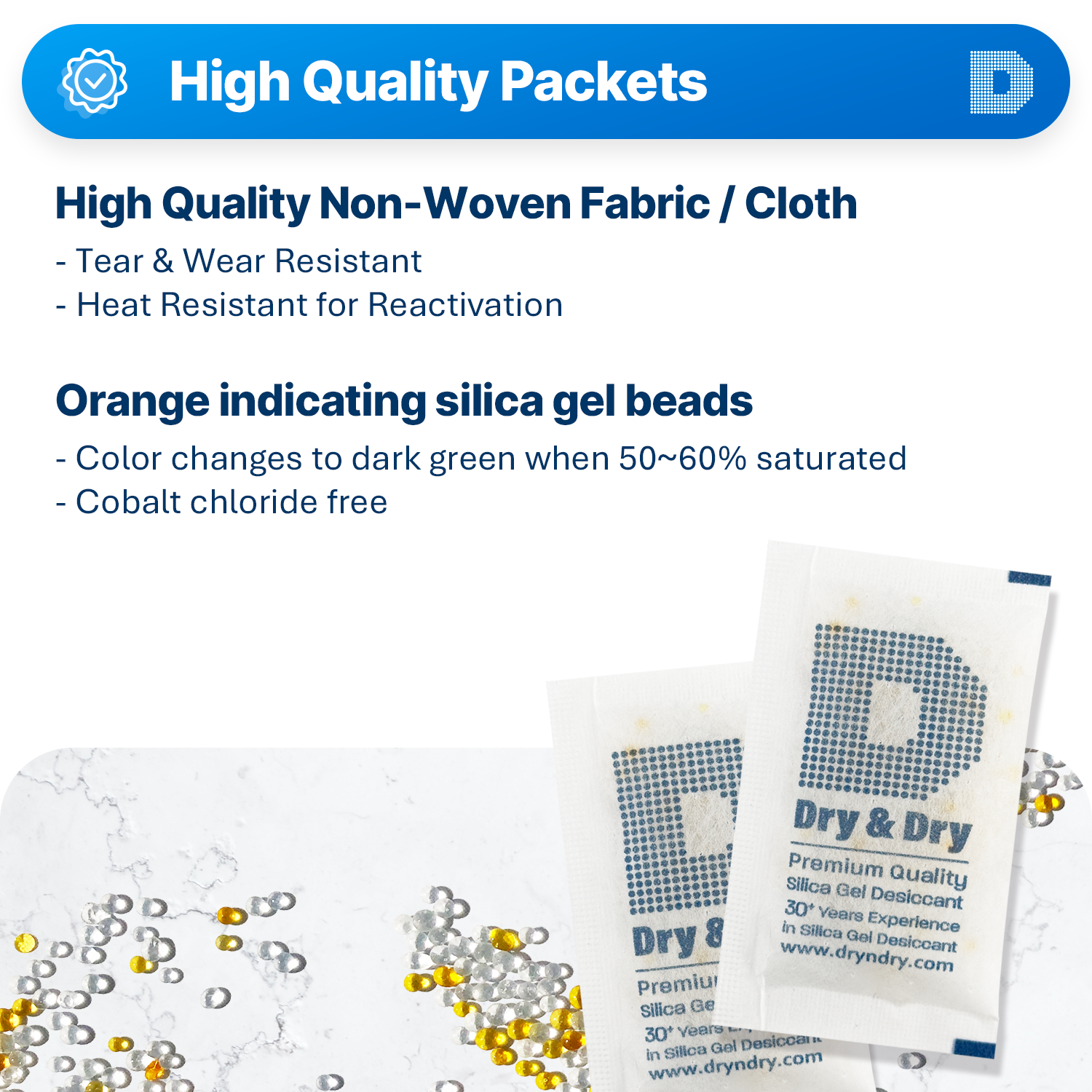 Orange silica gel packets, commercial customers, sale from 1 carton