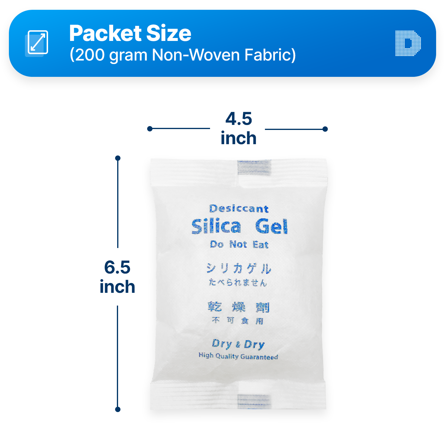 200 Gram [100 Packets]  "Dry & Dry" Premium Silica Gel Desiccant Packets - Rechargeable Non-Woven Fabric (Cloth)