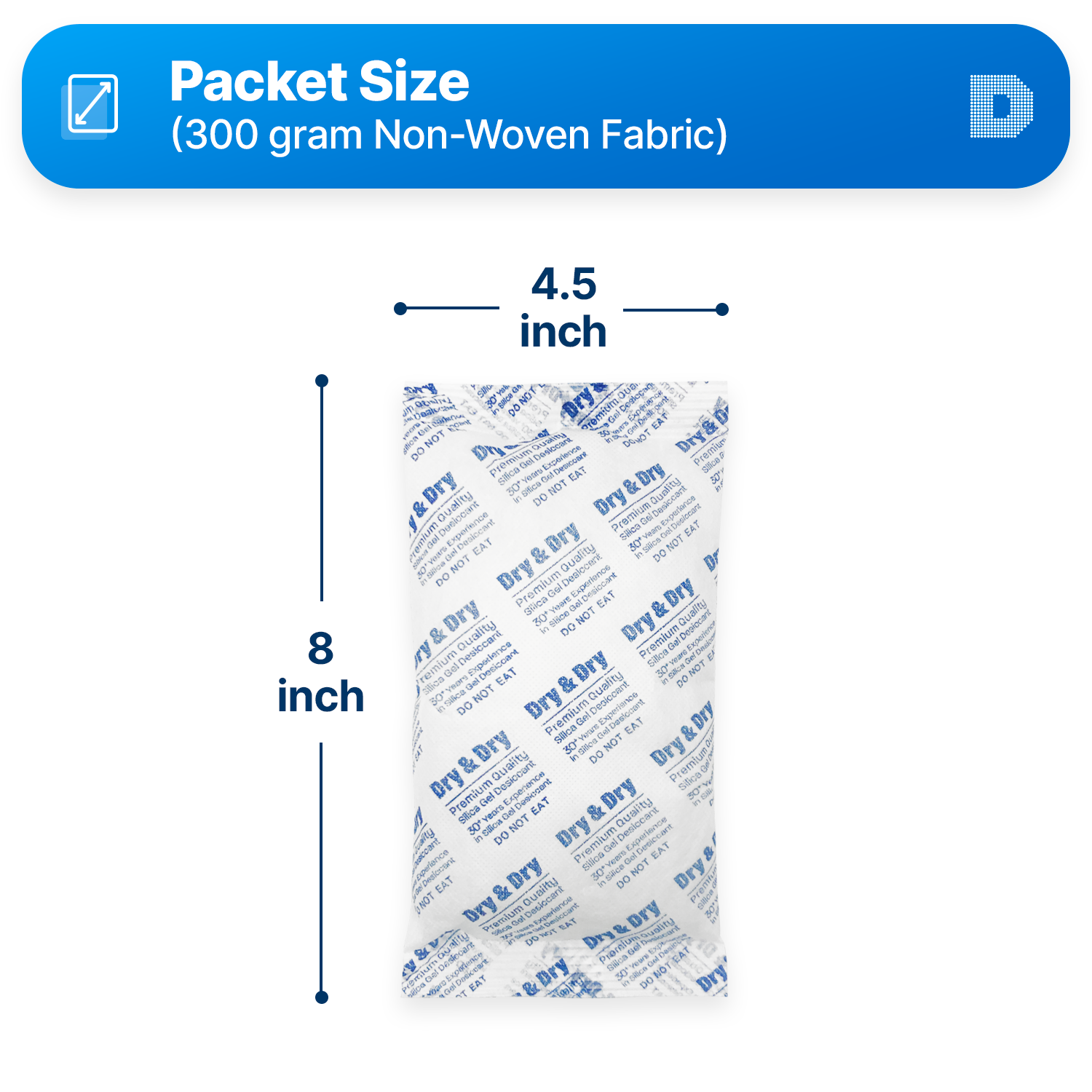 300 Gram [60 Packets]  "Dry & Dry" Premium Pure & Safe Silica Gel Desiccant Packets - Rechargeable Non-Woven Fabric (Cloth)