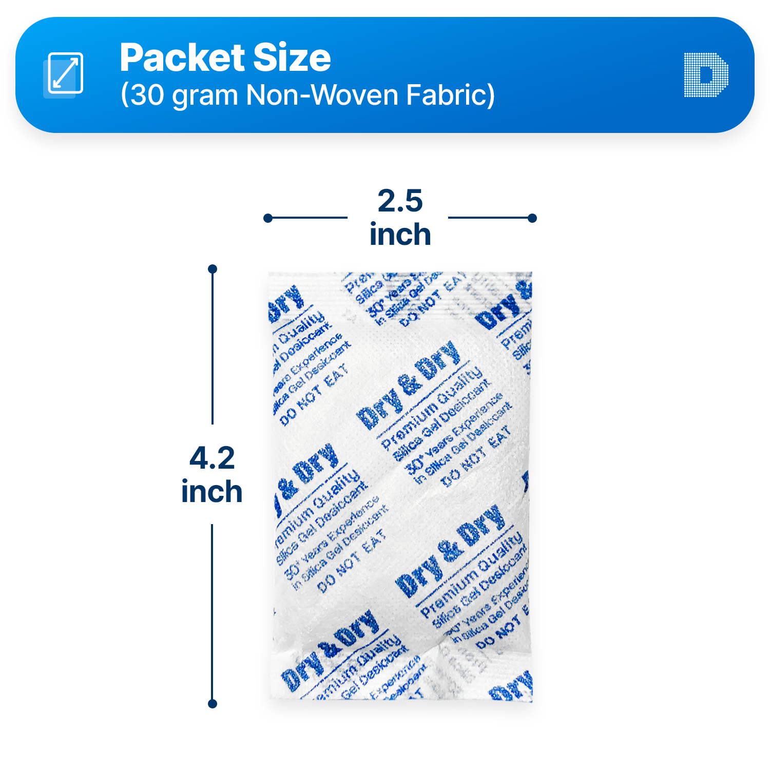 30 gram [600 Packets] "Dry & Dry" Premium Silica Gel Desiccant Packets - Rechargeable Non-Woven Fabric (Cloth)