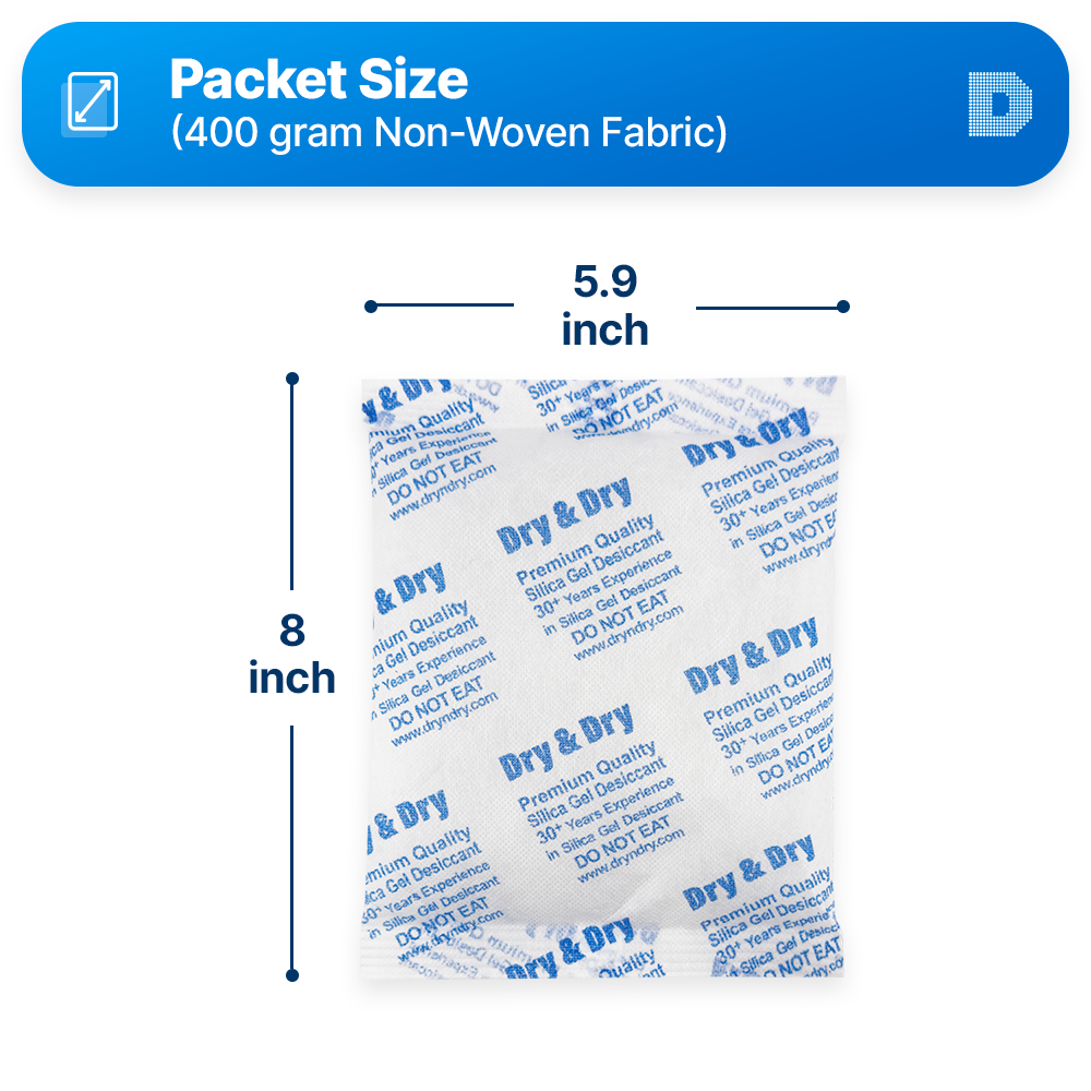 400 Gram [50 Packets]  "Dry & Dry" High Quality Pure Silica Gel Desiccant Packets - Rechargeable Non-Woven Fabric (FDA Compliant)